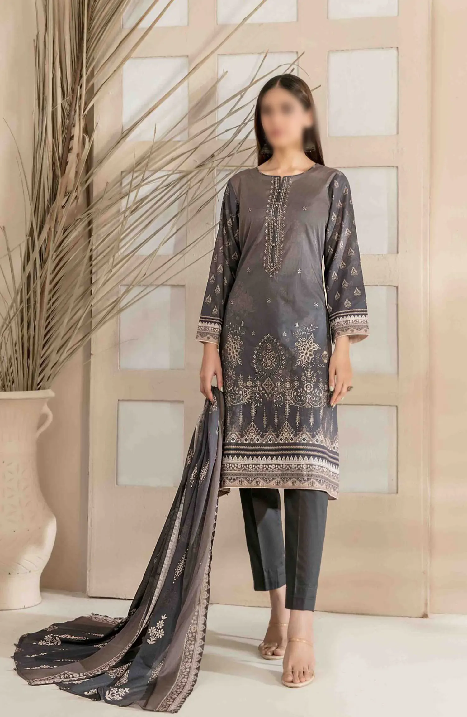 Faria - Embroidered Digital Printed Lawn Collection 2024 - D 2040