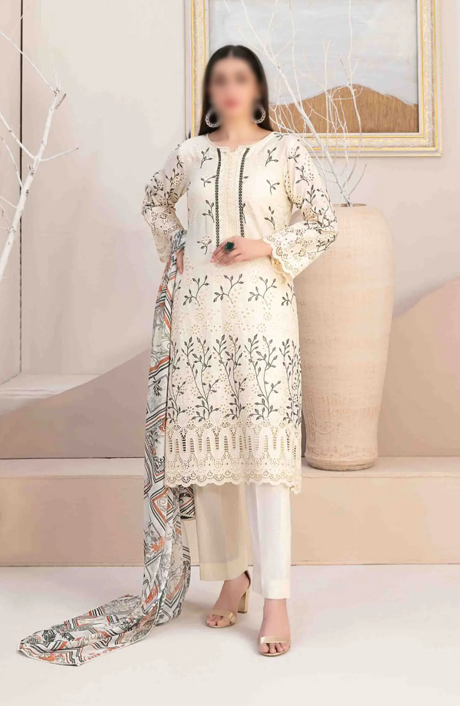 Mehri - Stitched Embroidered Lawn Collection Vol 01 - D 3076