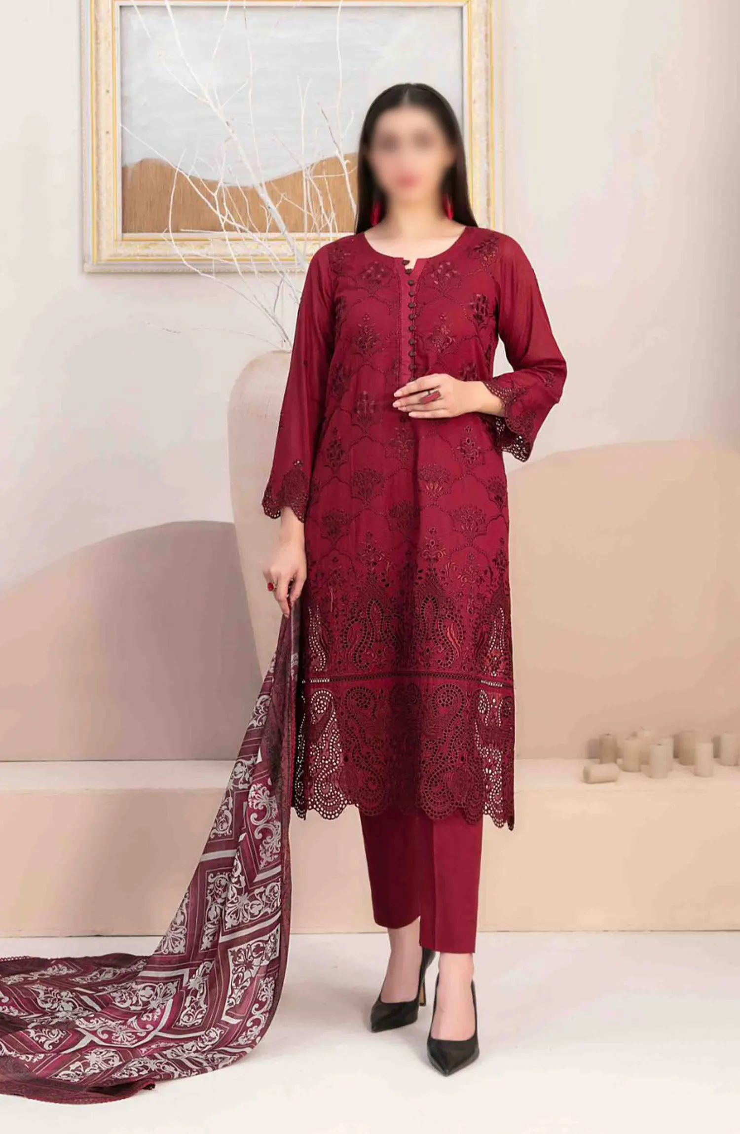 Mehri - Stitched Embroidered Lawn Collection Vol 02 - D 3077