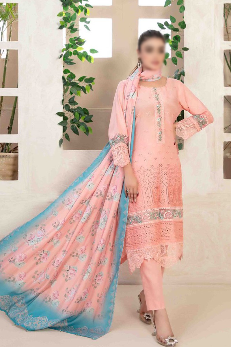 MAHEER Embroidered Viscose Schiffli with Digital Printed Shawl Collection 2023 -TF D 9577