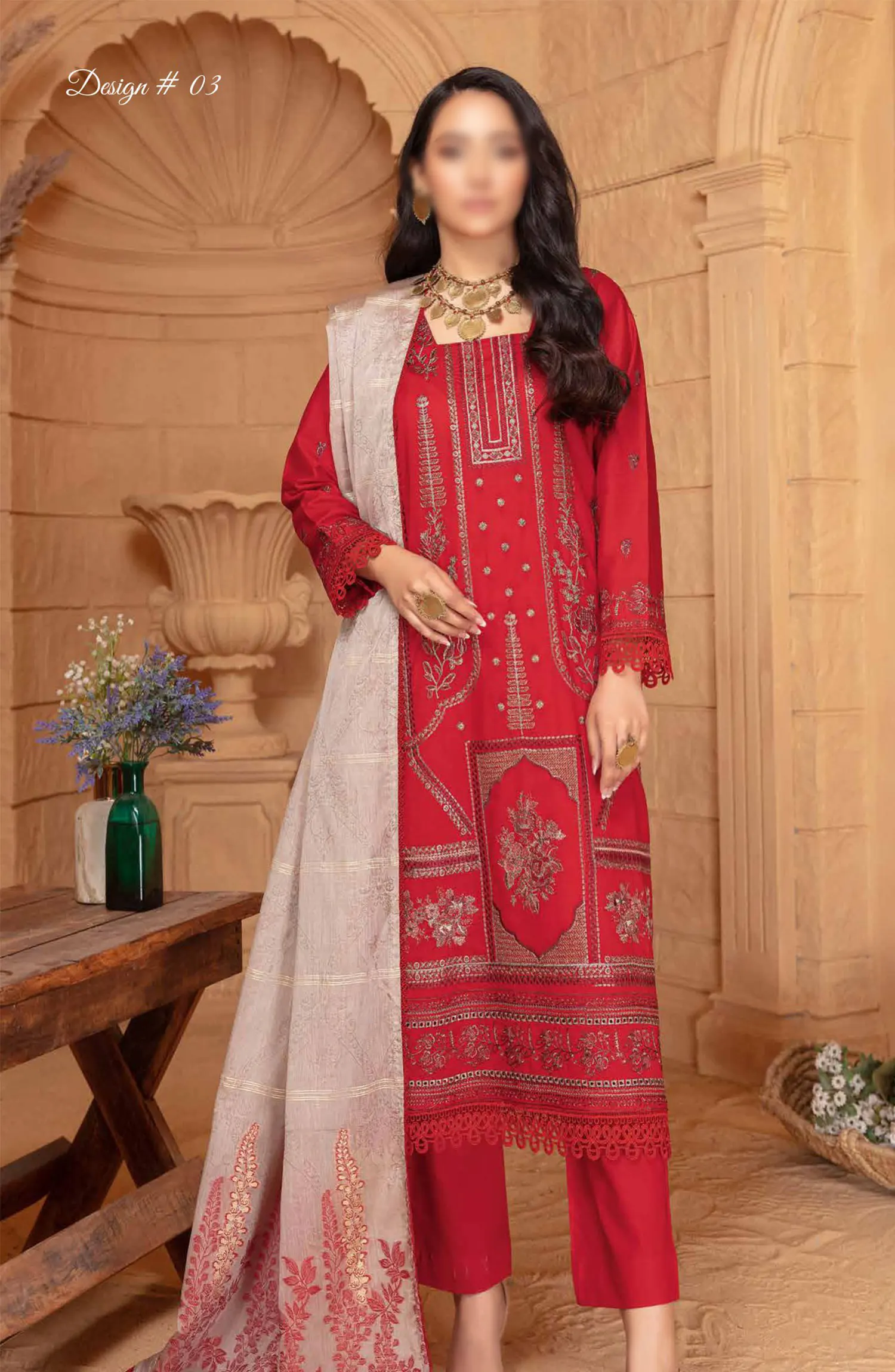 Jugnoo Premium Embroidered Lawn Collection 2024 - Design 03