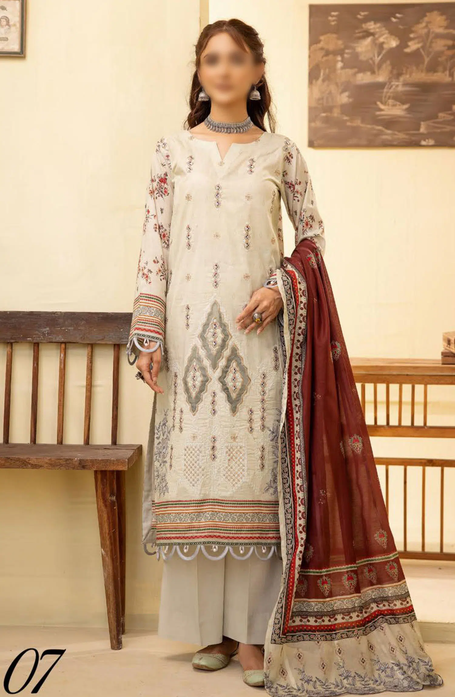 Mahees Ghazal Embroidered Lawn with Emb Voile Dupatta Collection - Design 07