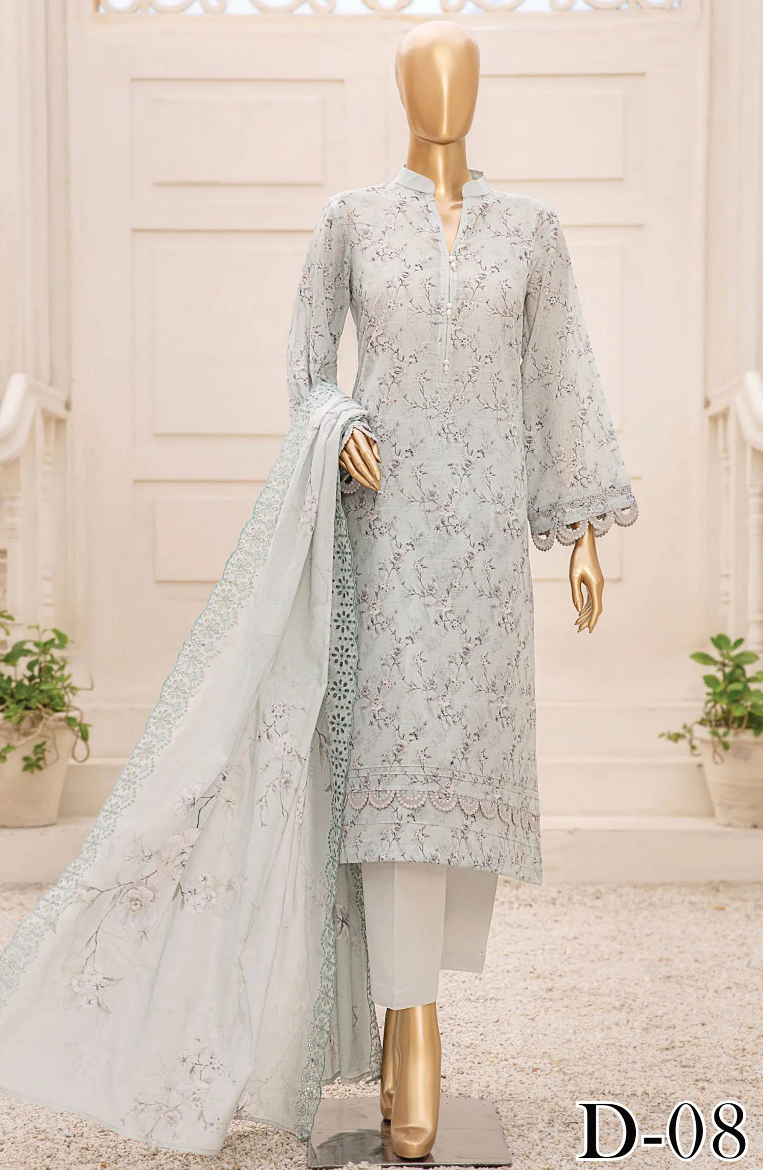 Tarzz Printed Lawn Collection With Emb Voile Dupatta Vol.1 - Design 08