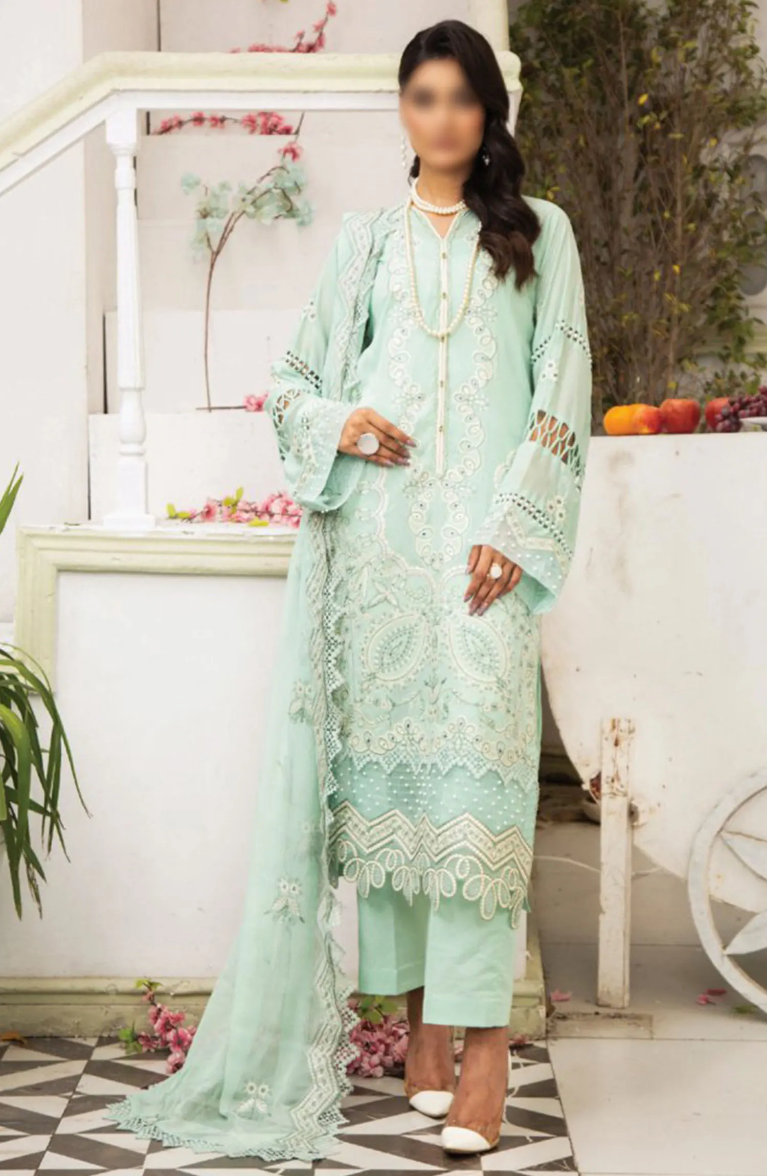 Flora Swiss Lawn Embroidered Collection By Humdum - Design 08