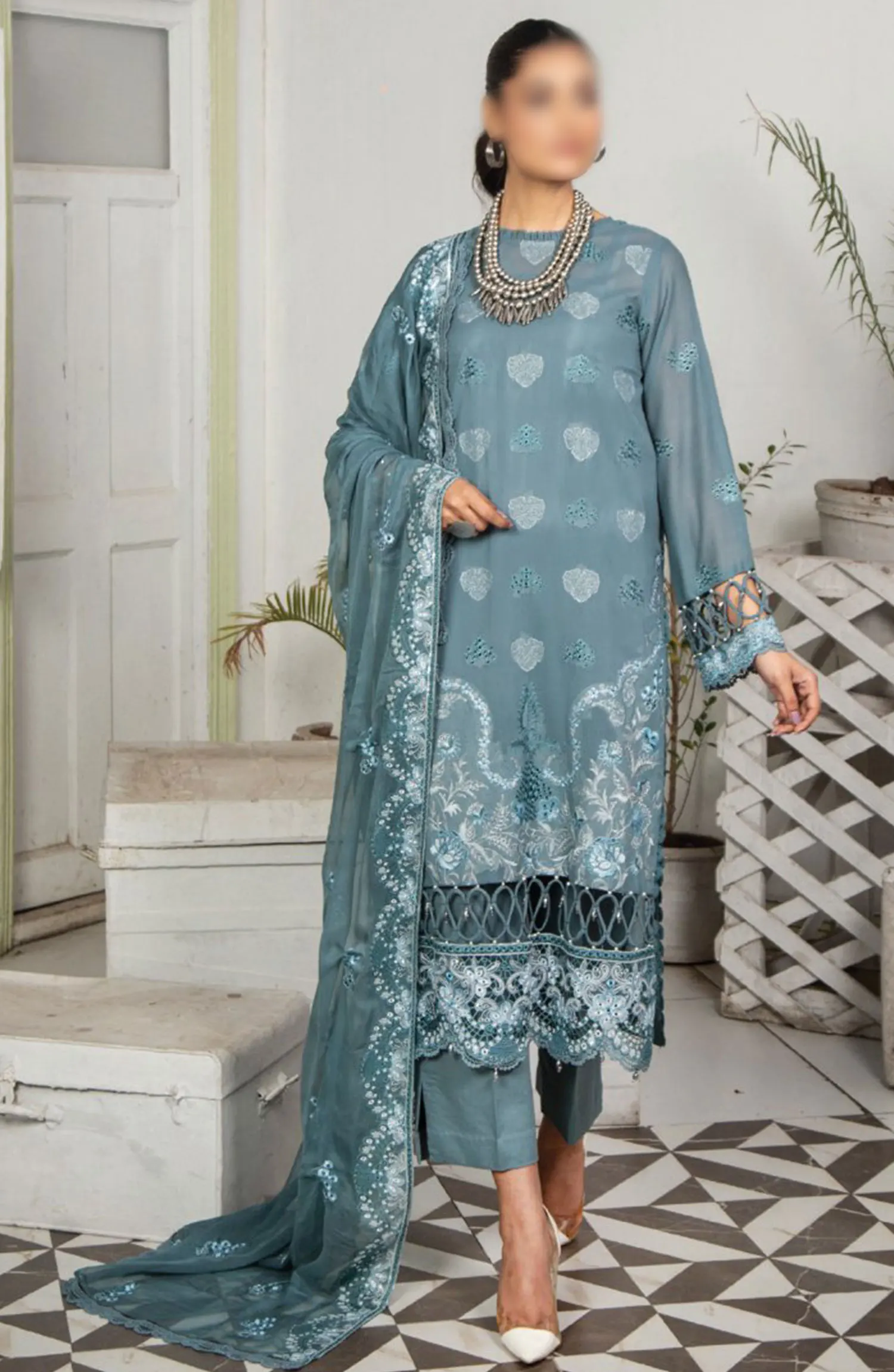 Flora Swiss Lawn Embroidered Collection By Humdum - Design 09