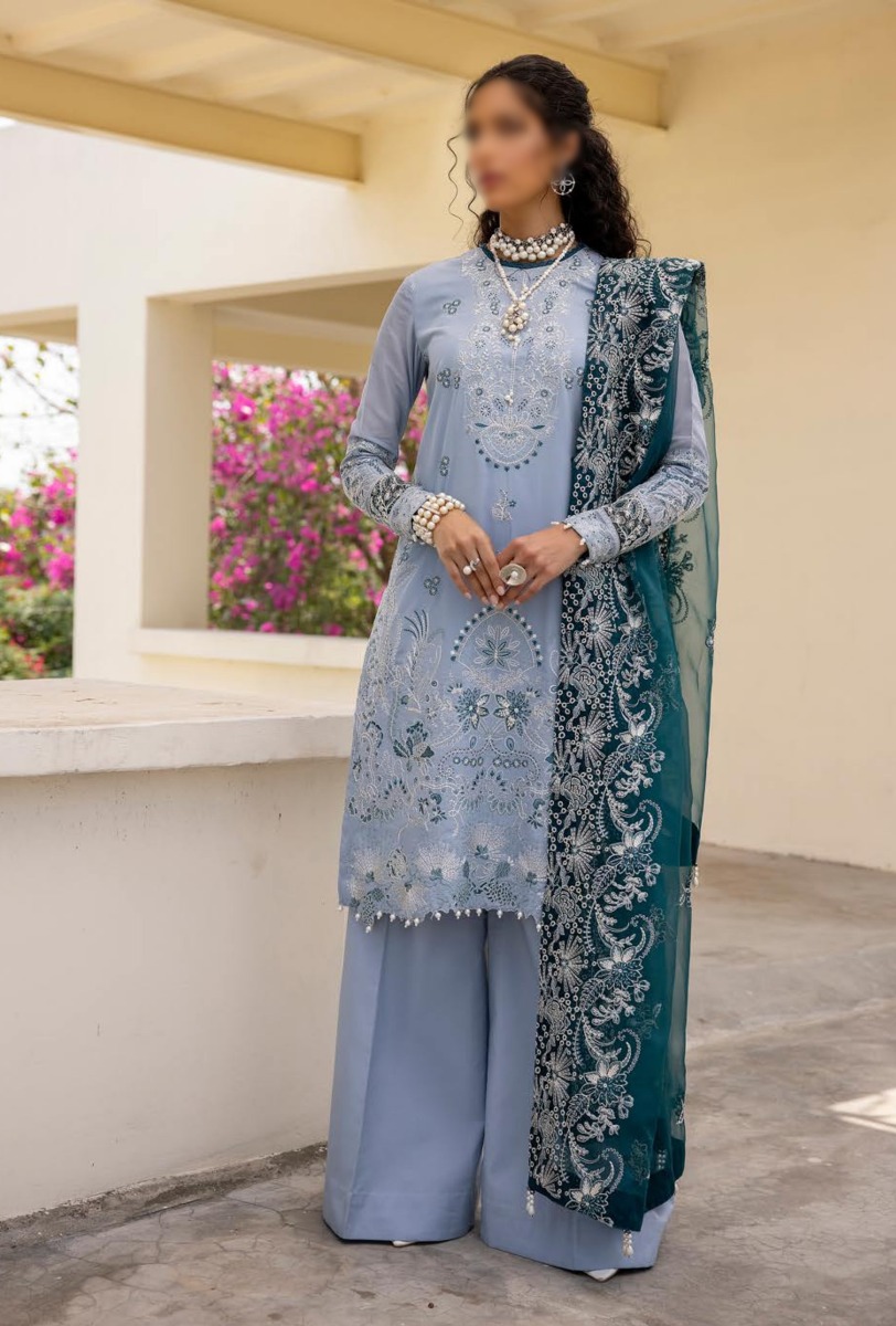 Design 02 MAHROSH Embroidered Swiss with Exclusive Embroidery Dupatta By Bunai