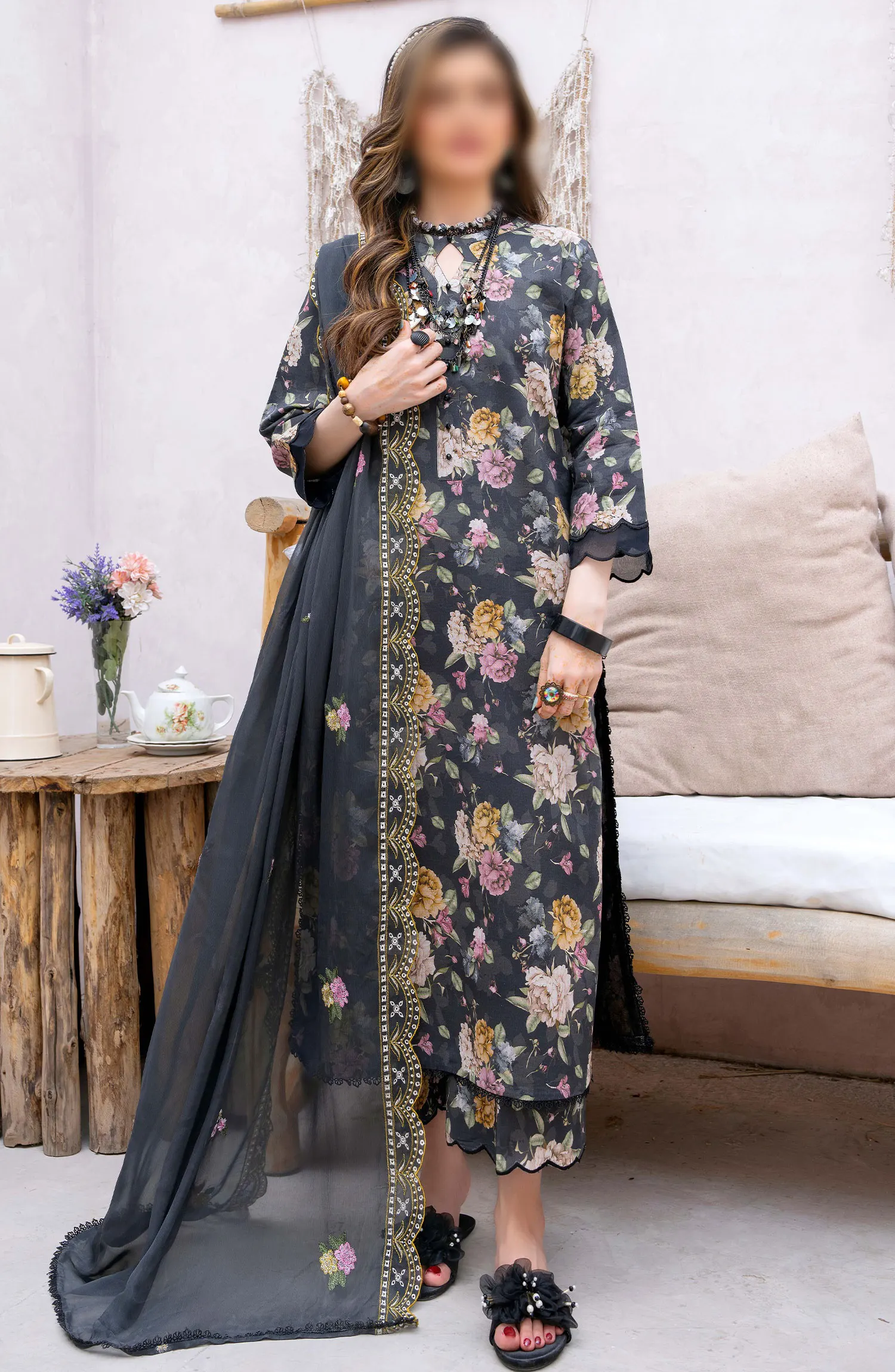 Gardenia Vol 03 Embroidered Print Lawn Collection By Humdum - Design 03