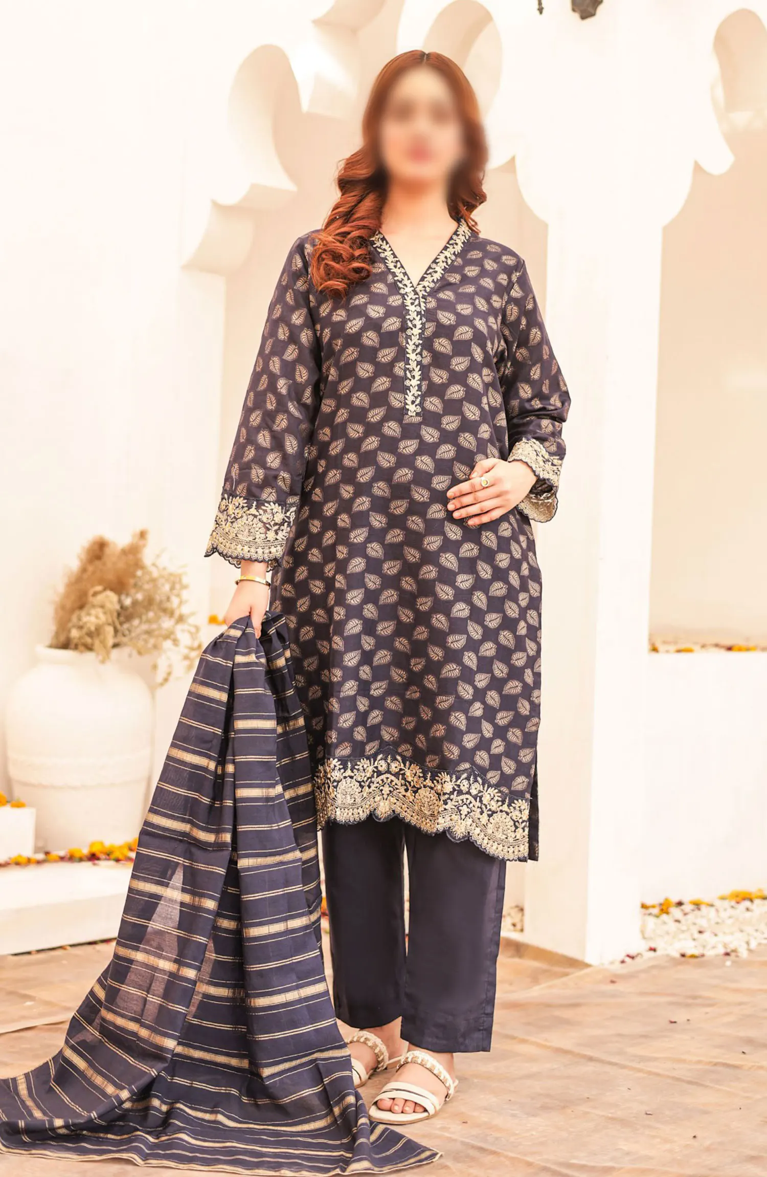 Ronaq Fancy Jacquard Stitched Collection - Design 03 (M) Navy
