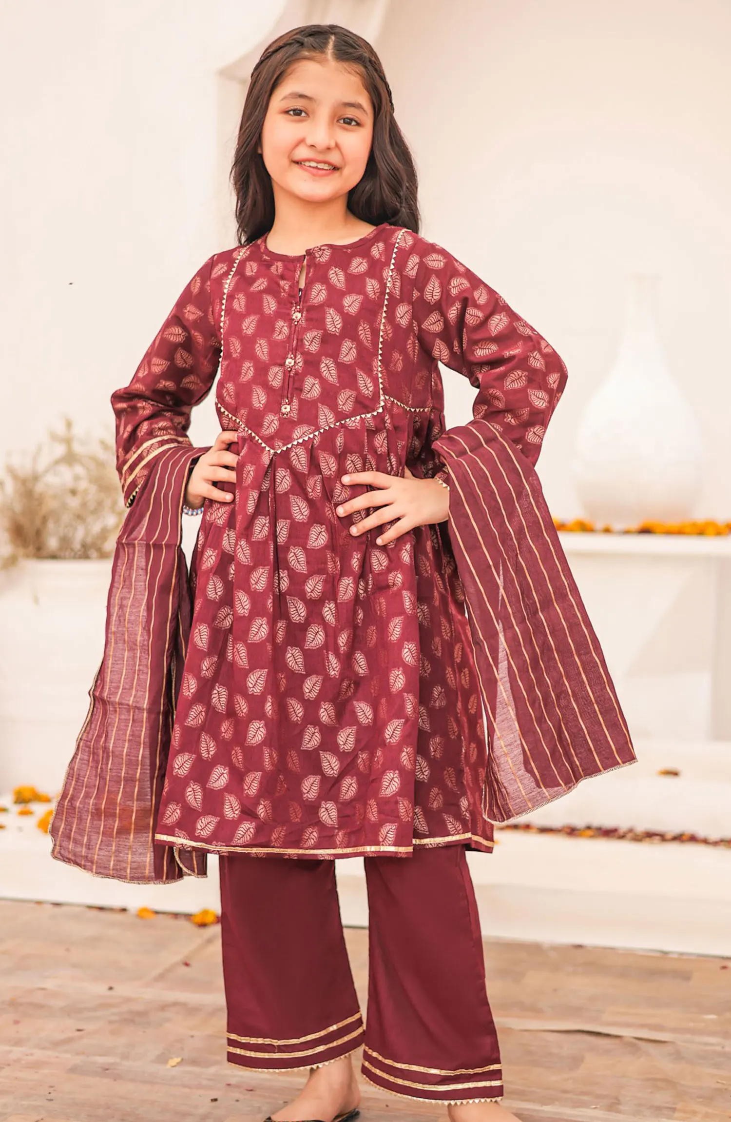 Ronaq Fancy Jacquard Stitched Collection - Design 05 (K) Maroon