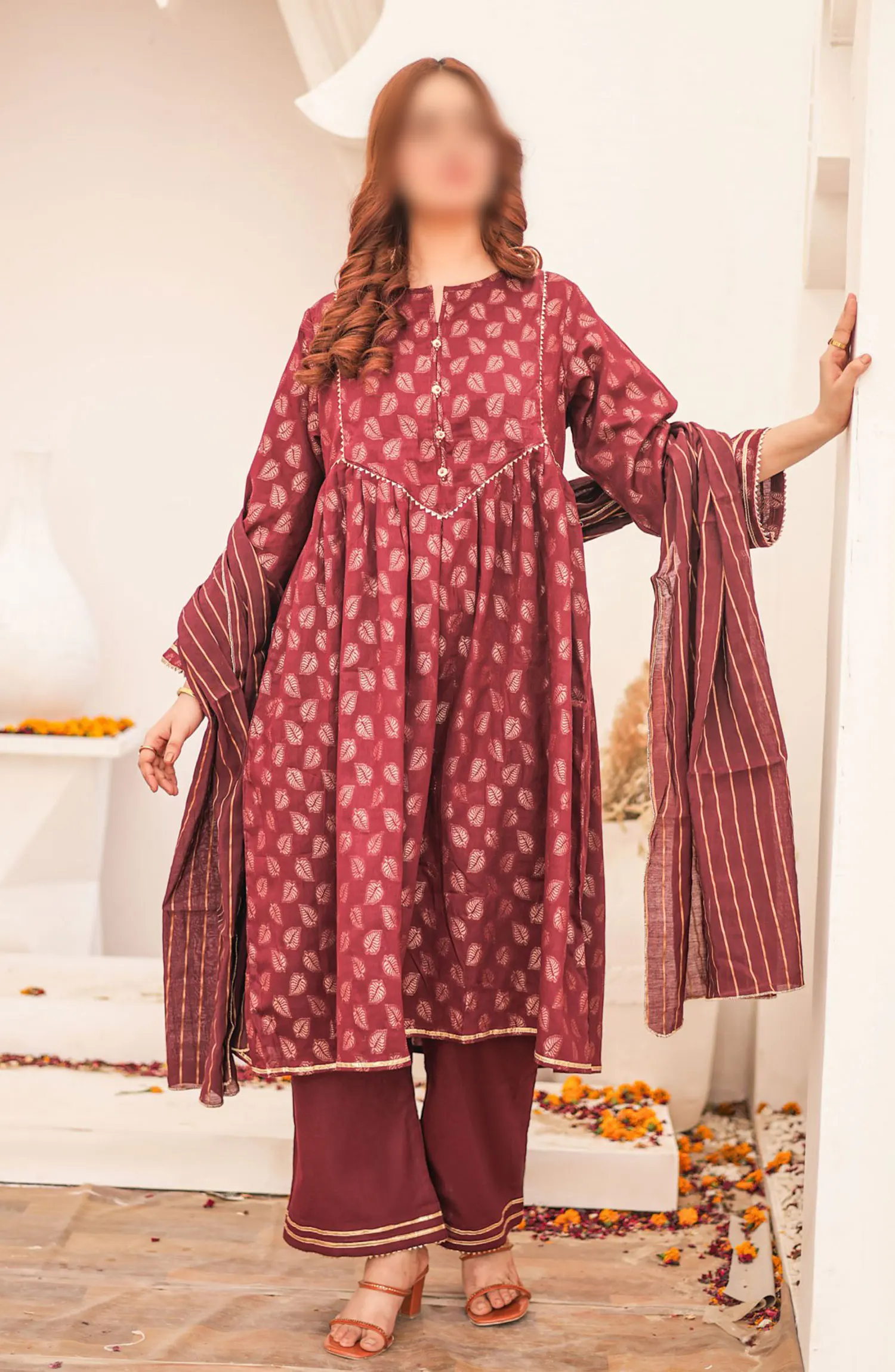 Ronaq Fancy Jacquard Stitched Collection - Design 05 (M) Maroon