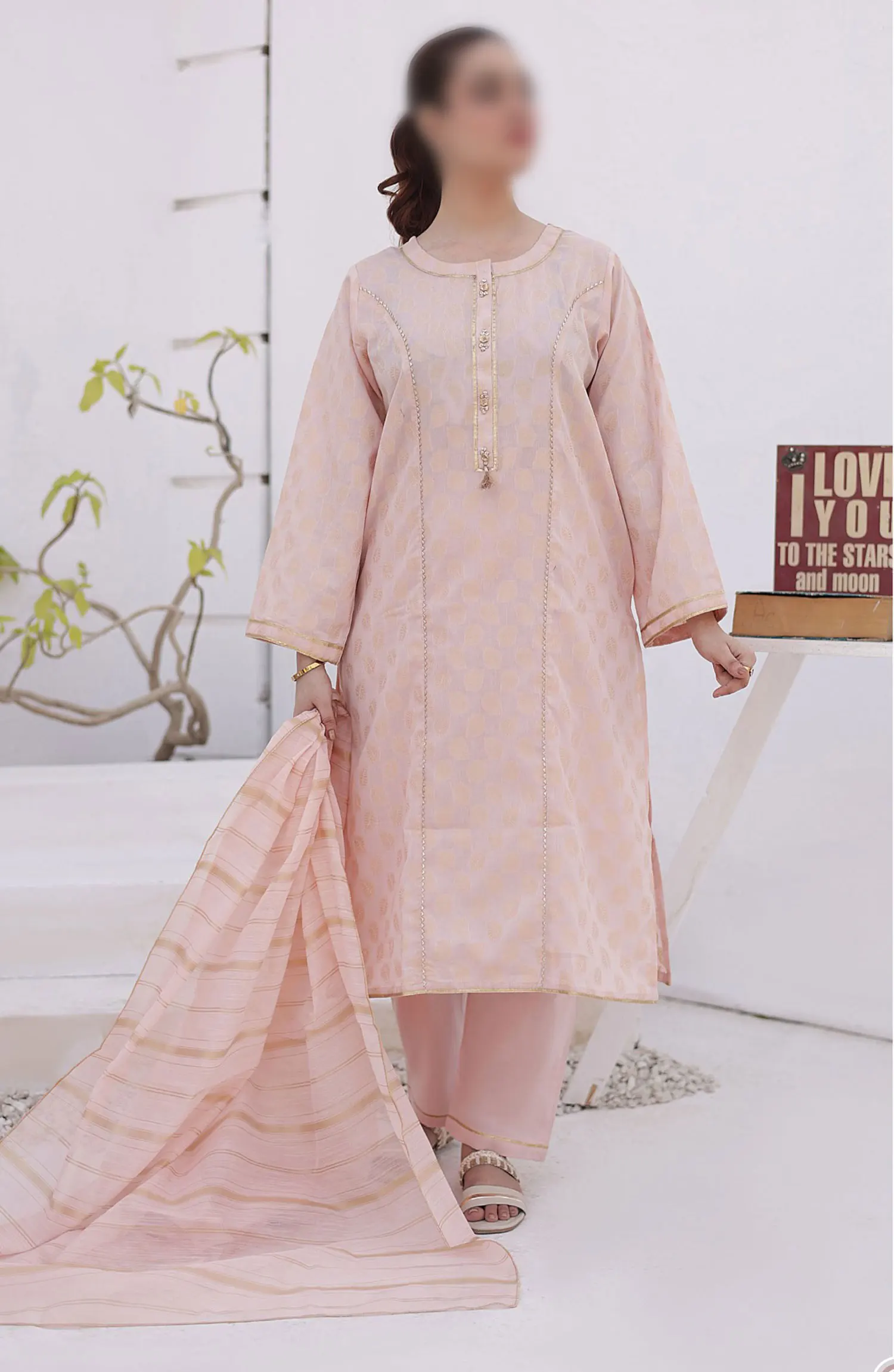 Ronaq Fancy Jacquard Stitched Collection - Design 06 (M) Pink