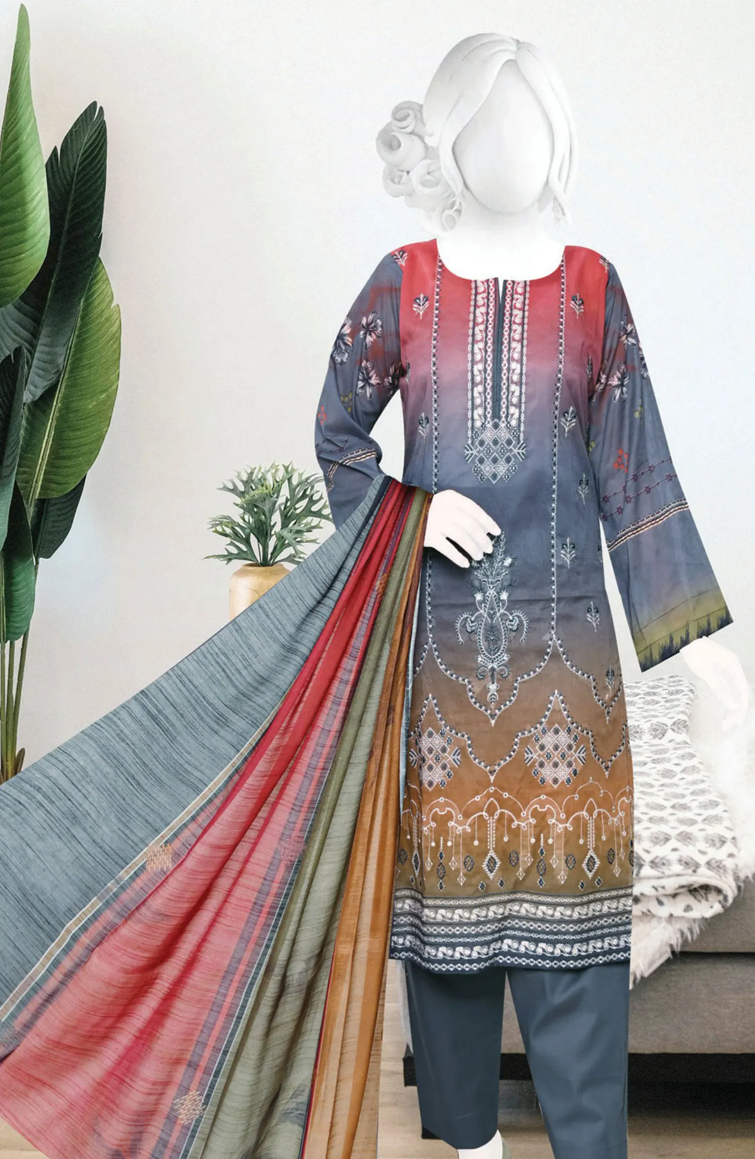 Hamna Digital Printed and Embroidered Lawn Collection - DL 1612
