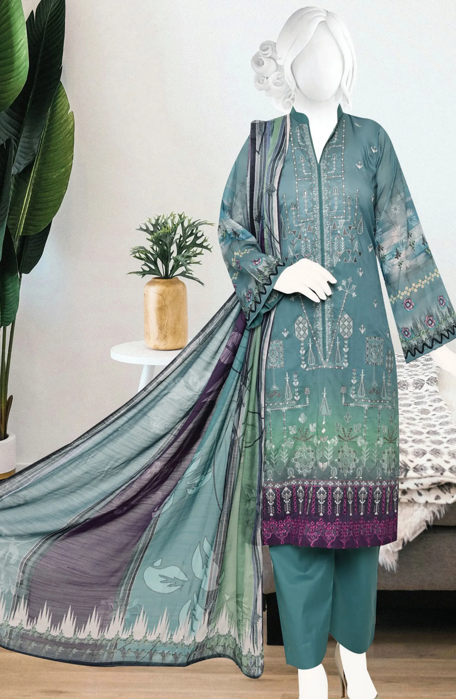 Hamna Digital Printed and Embroidered Lawn Collection - DL 1614