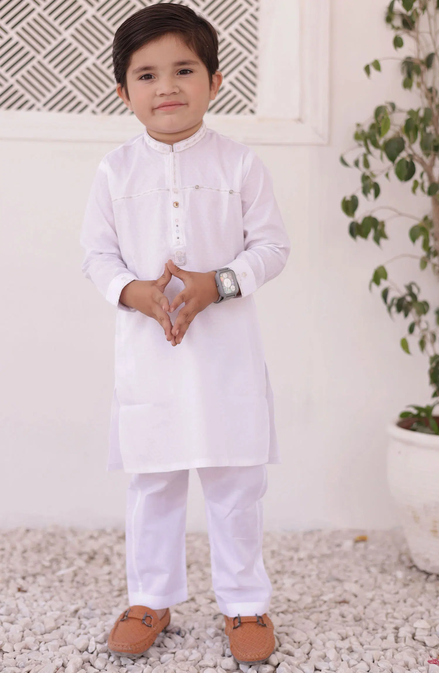 Eid Edit Kurta Trouser Collection By Hassan Jee - E 27 Classic White Kurta Trouser