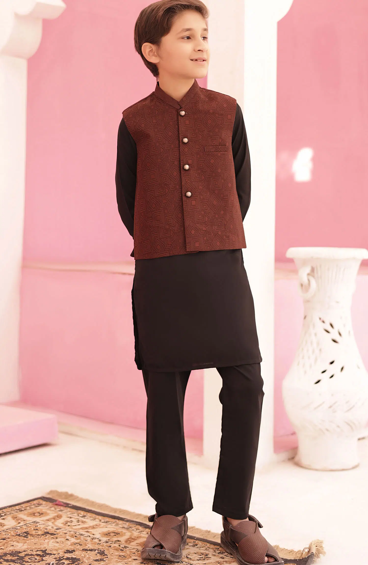 Eid Edit 3 Pcs 2024 By Hassan Jee - EW 10 Coffee Brown Waistcoat Suit