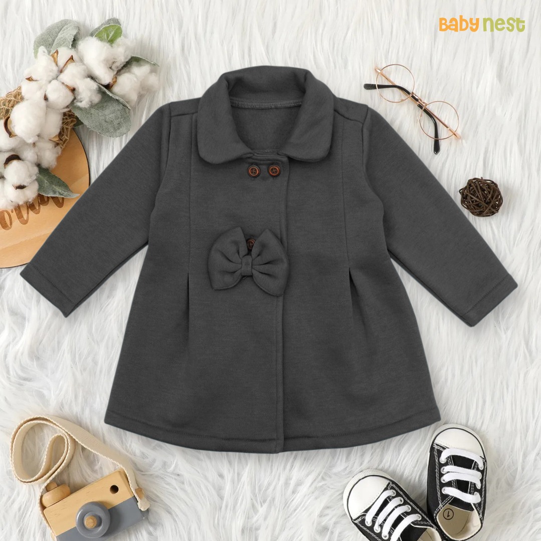 Fleece Baby bow jacket – Grey