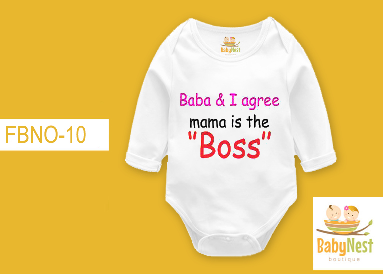 Baba And I Agree Mama Is The Boss RBT WHITE-FBNO-10-Full Sleeves Onesie