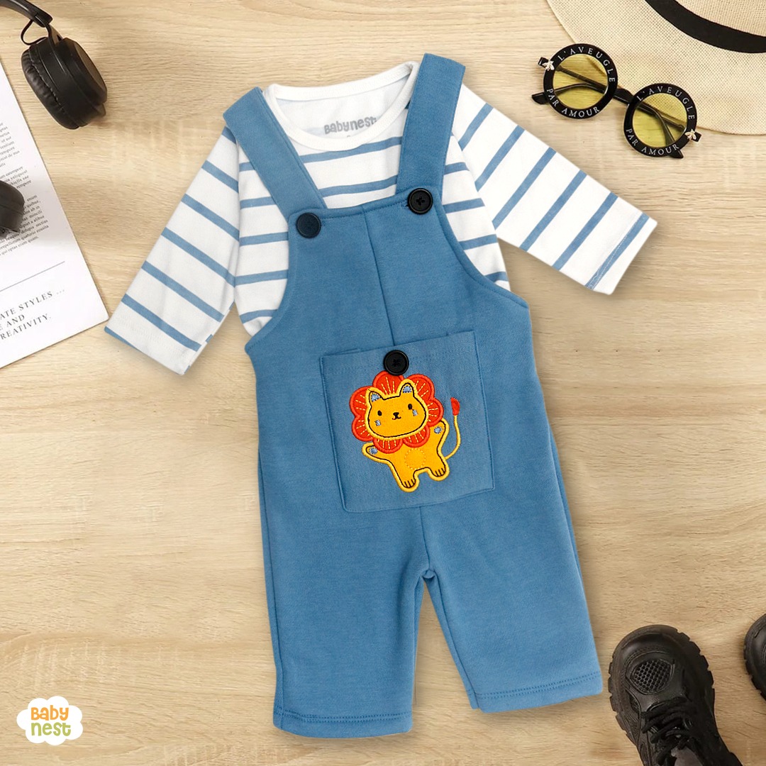 Dungaree and Full Sleeves T-Shirt Set – Light Blue