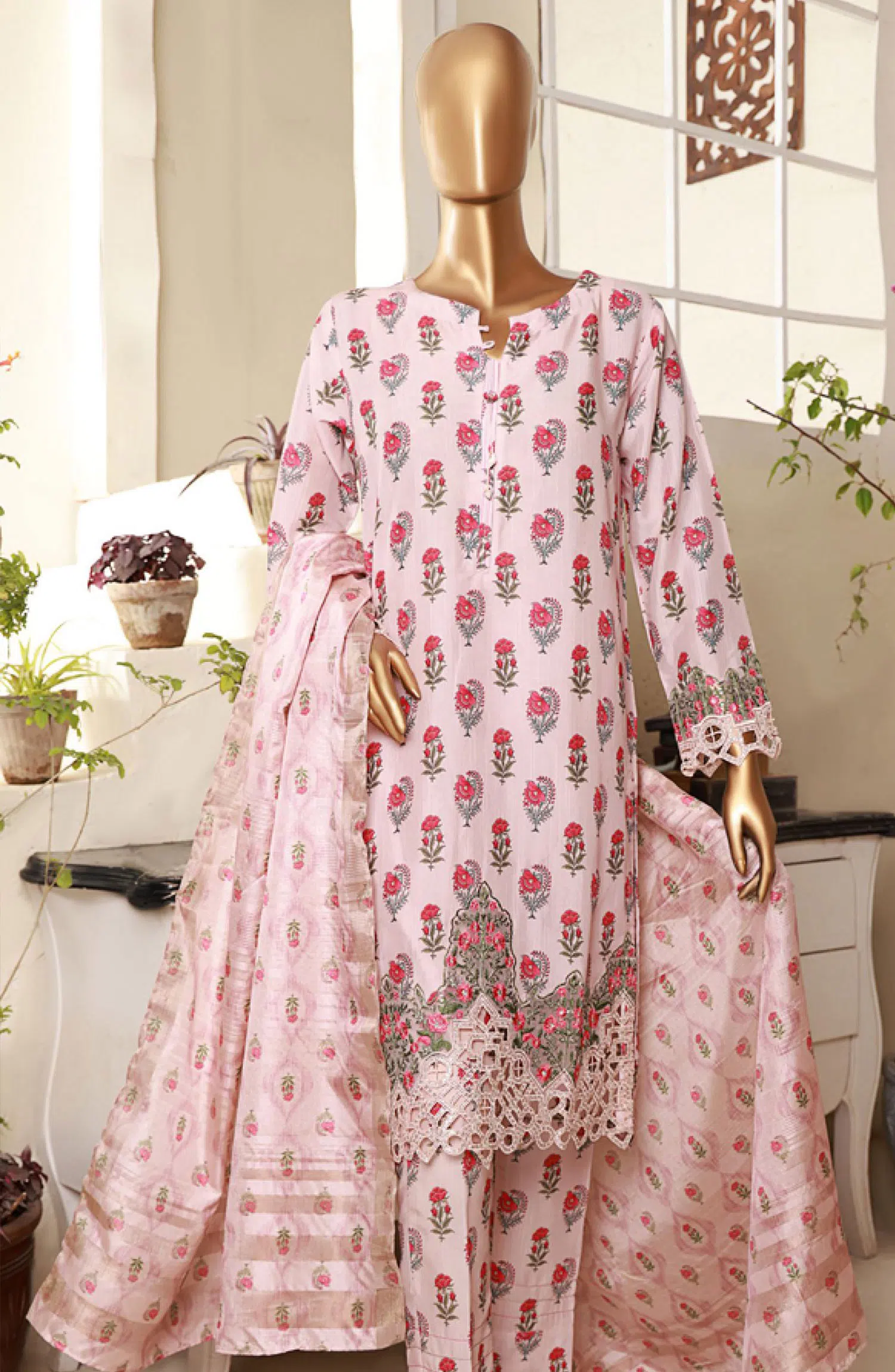 Florence Festive RTW Printed Embroidered Raw Silk Collection 2024 - FRE-02 BABY PINK
