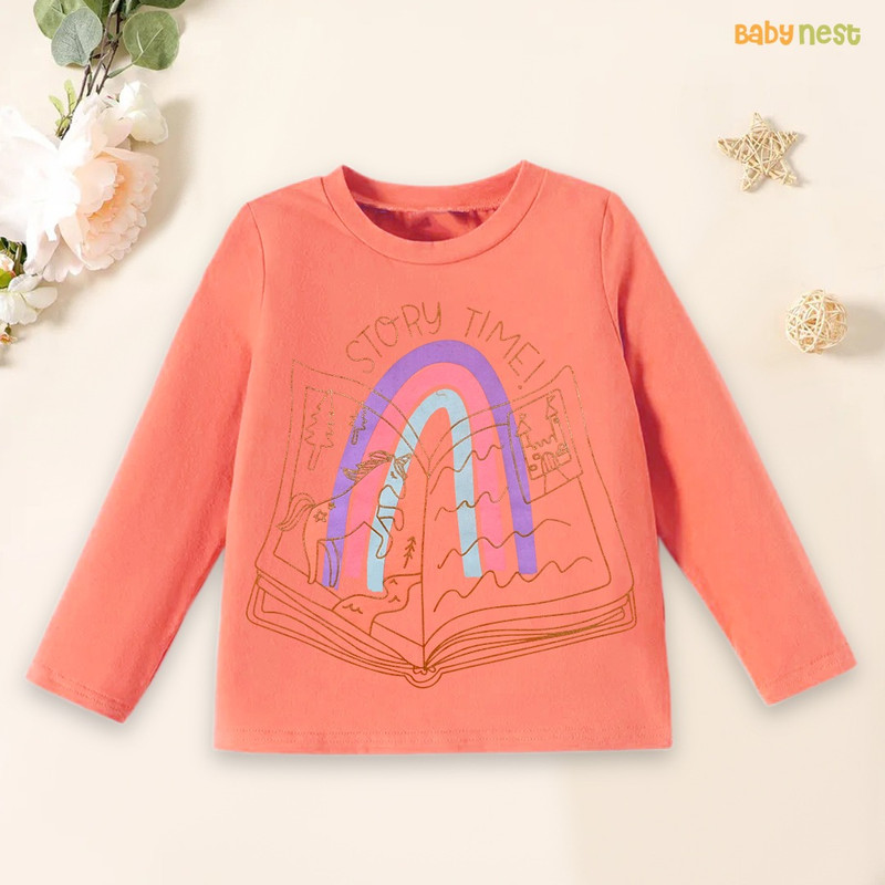 Printed Story Time Full Sleeves T-Shirts for Kids – Pink