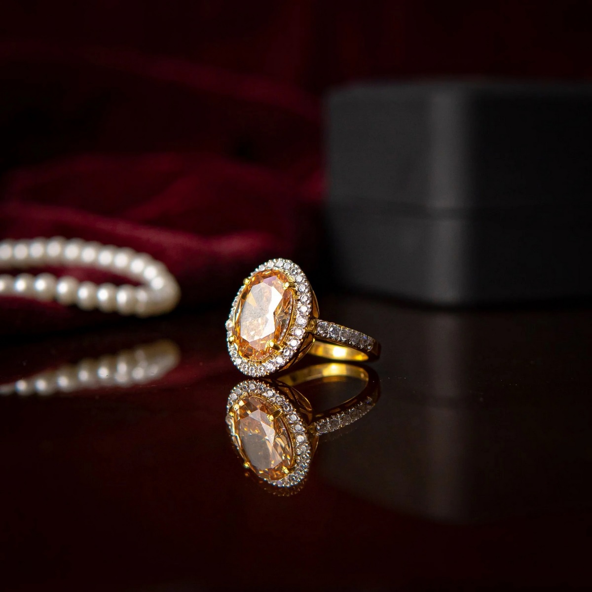 GOLD CHAMPAGNE OVAL RING YKL Jewellers Ring Collection