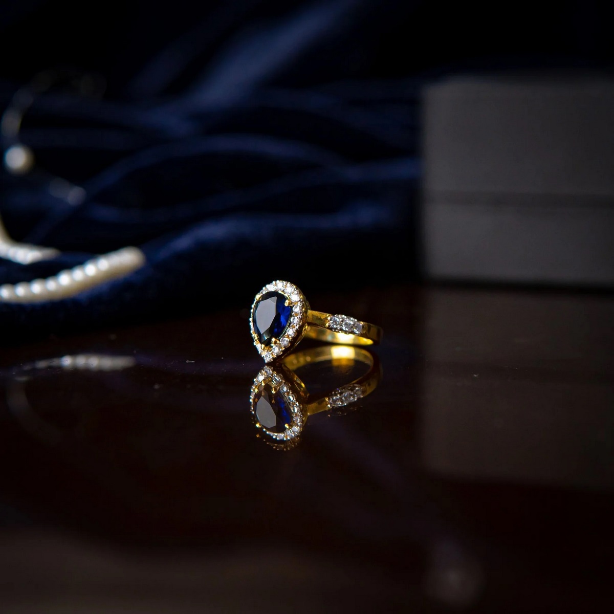 GOLD PLATED DIAMOND STYLE BLUE SAPPHIRE RING YKL Jewellers Ring Collection