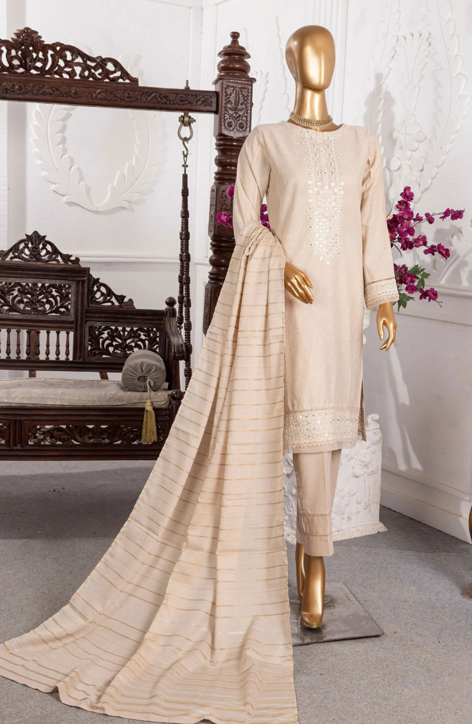 HZ RTW Festive Hues LineKari Embroidered Collection 2024 - GSL 01 BEIGE