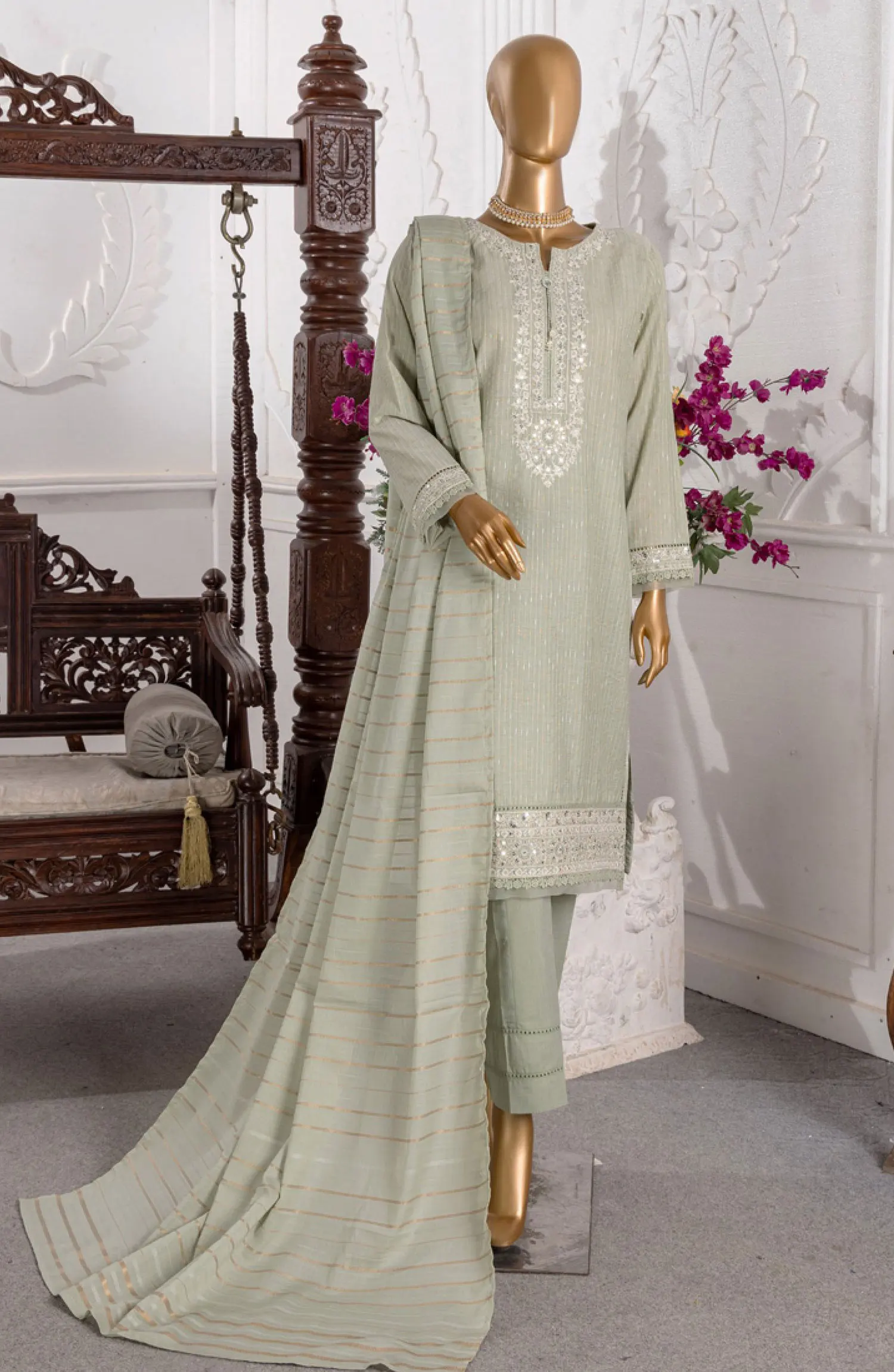 HZ RTW Festive Hues LineKari Embroidered Collection 2024 - GSL 02 APPLE GREEN