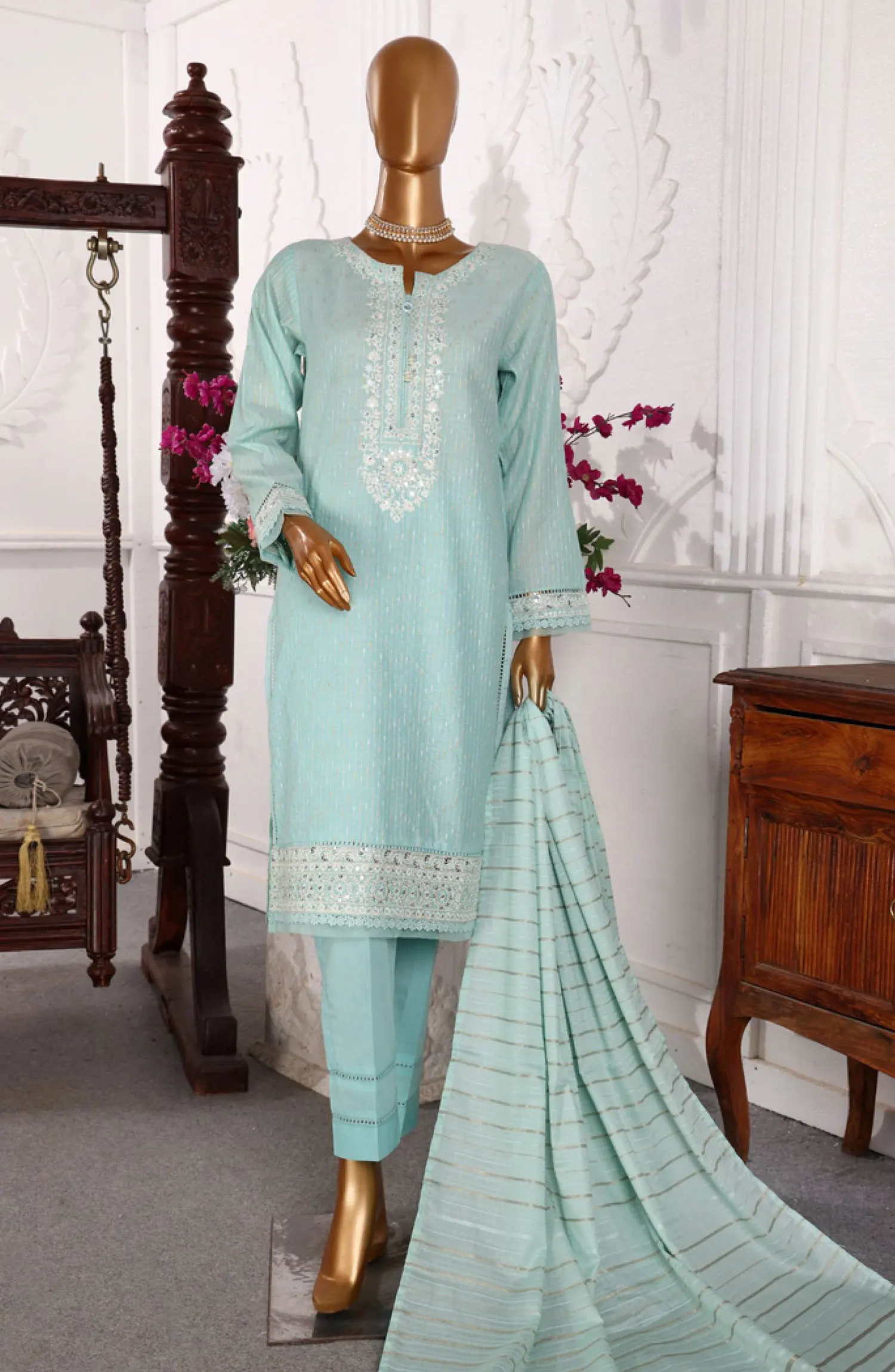 HZ RTW Festive Hues LineKari Embroidered Collection 2024 - GSL 02 SKY BLUE