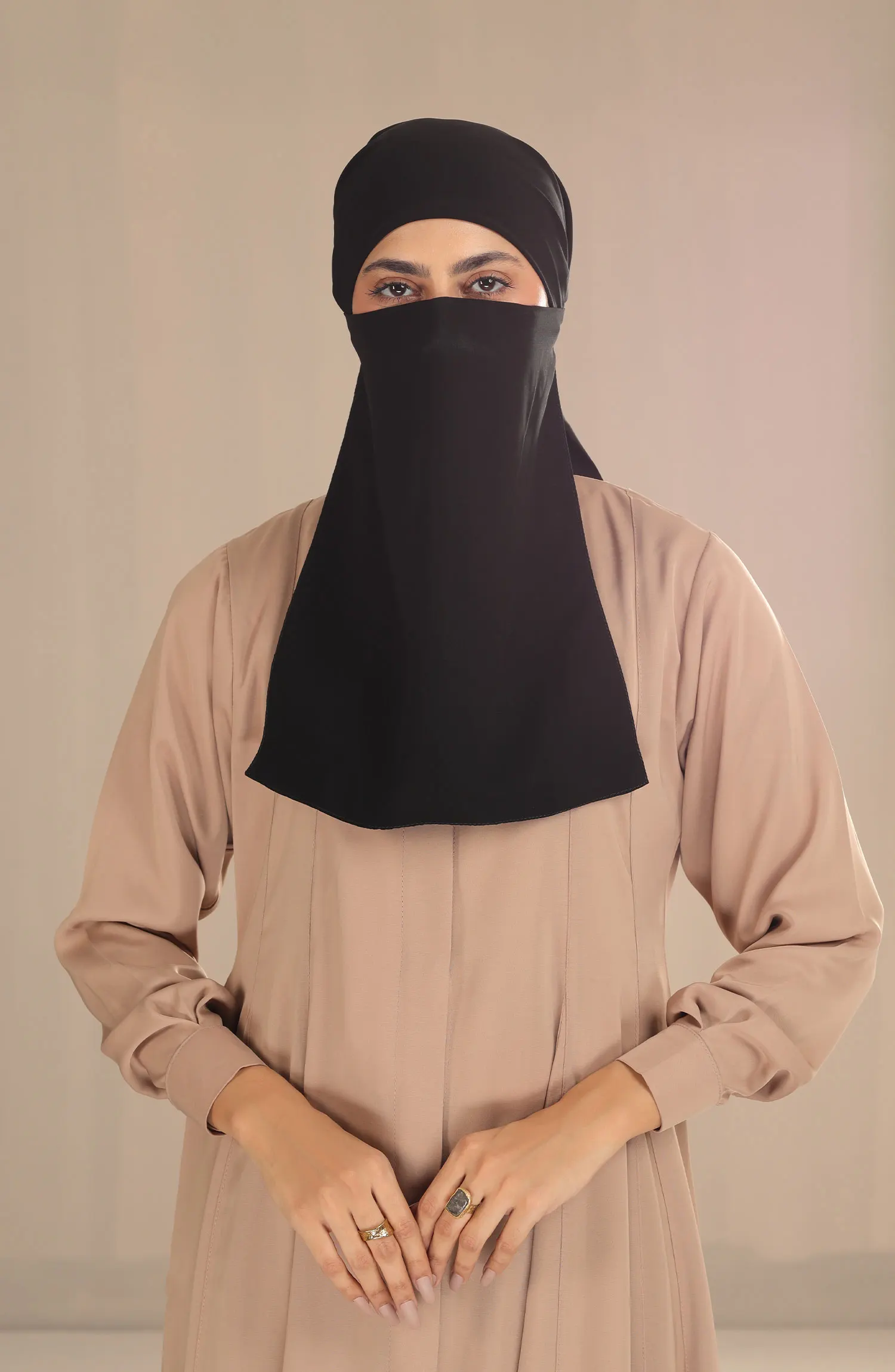Black Camels Half Niqab With Ties Collection - HNWT-05