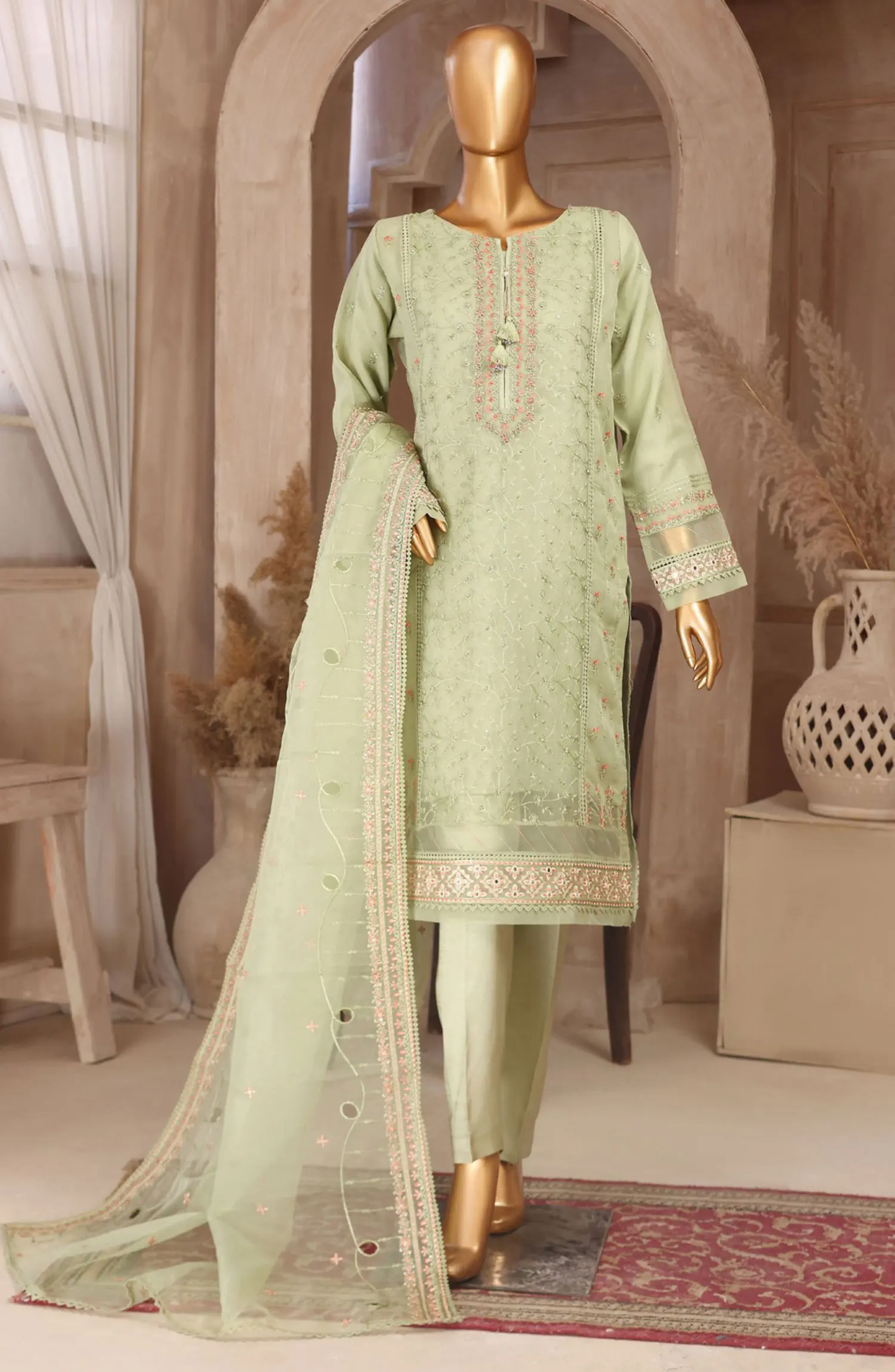 HZ RTW Falsafaa Formals Embroidered Organza Collection Vol 02 - HZK 160 GREEN