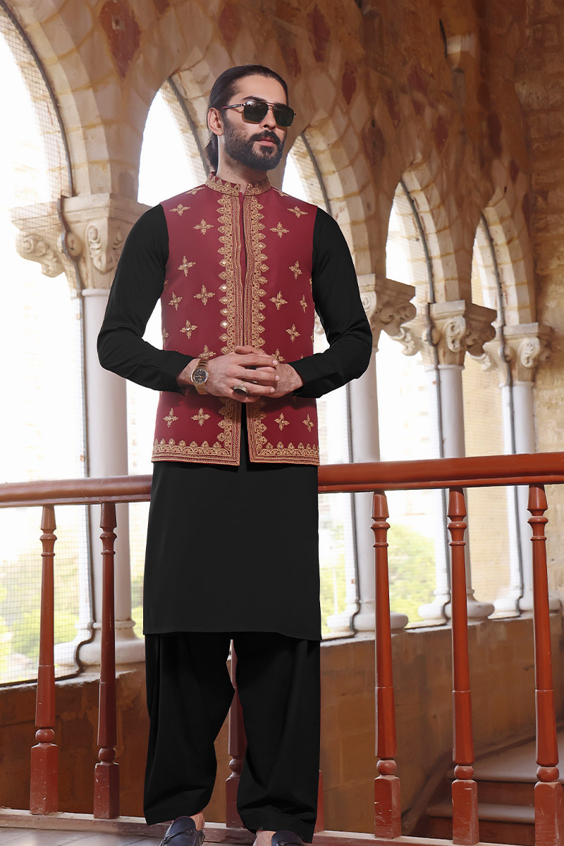 TGM Fancy 3 Pc Waist coat and Suit Collection - Luscious Red