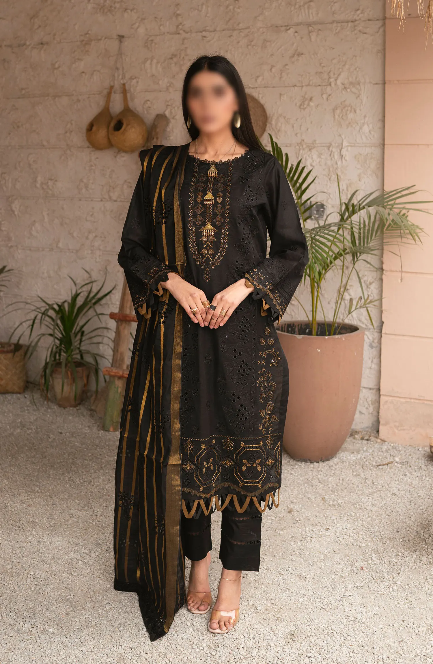 Emb Lawn Collection with Emb Jacquard Dupatta Collection by Marjjan - MNC-175 (BLACK)