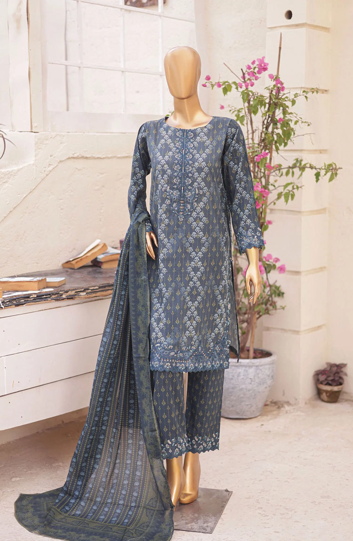 Oswah Women Embroidered Lawn Stitched Collection Vol 04 - OS 2419 K NAVY BLUE