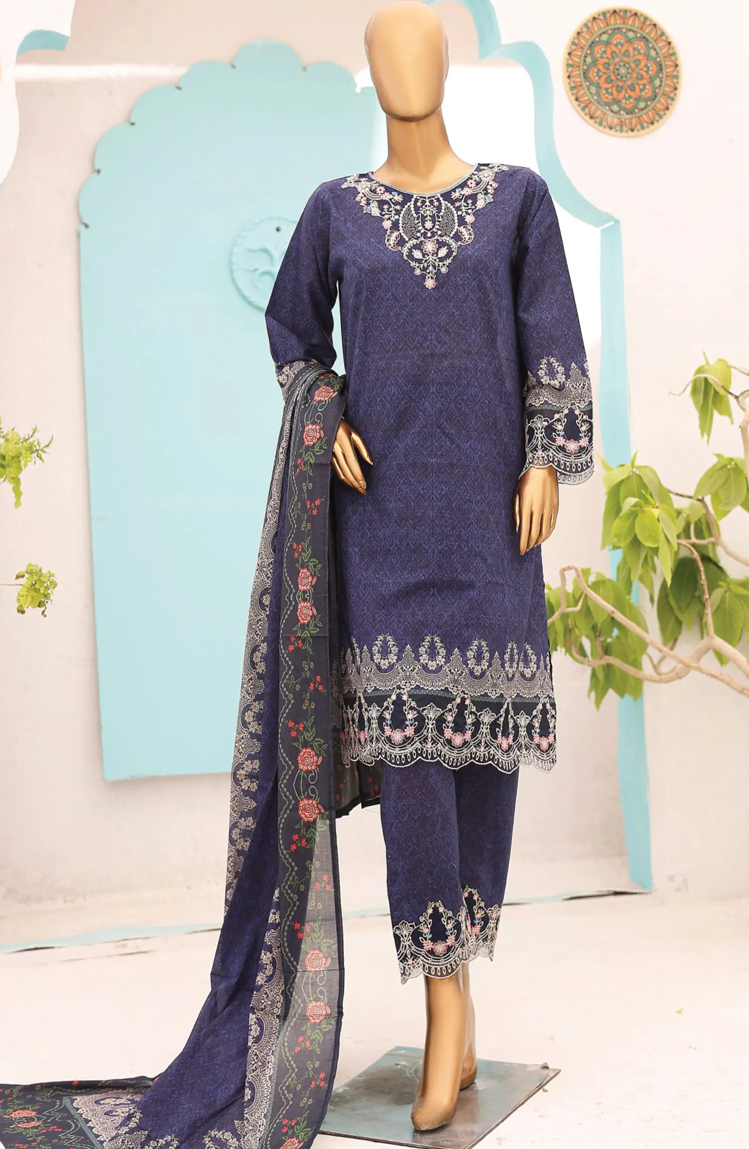 Oswah Women Embroidered Lawn Stitched Collection Vol 06 - OS 2430 K  Navy
