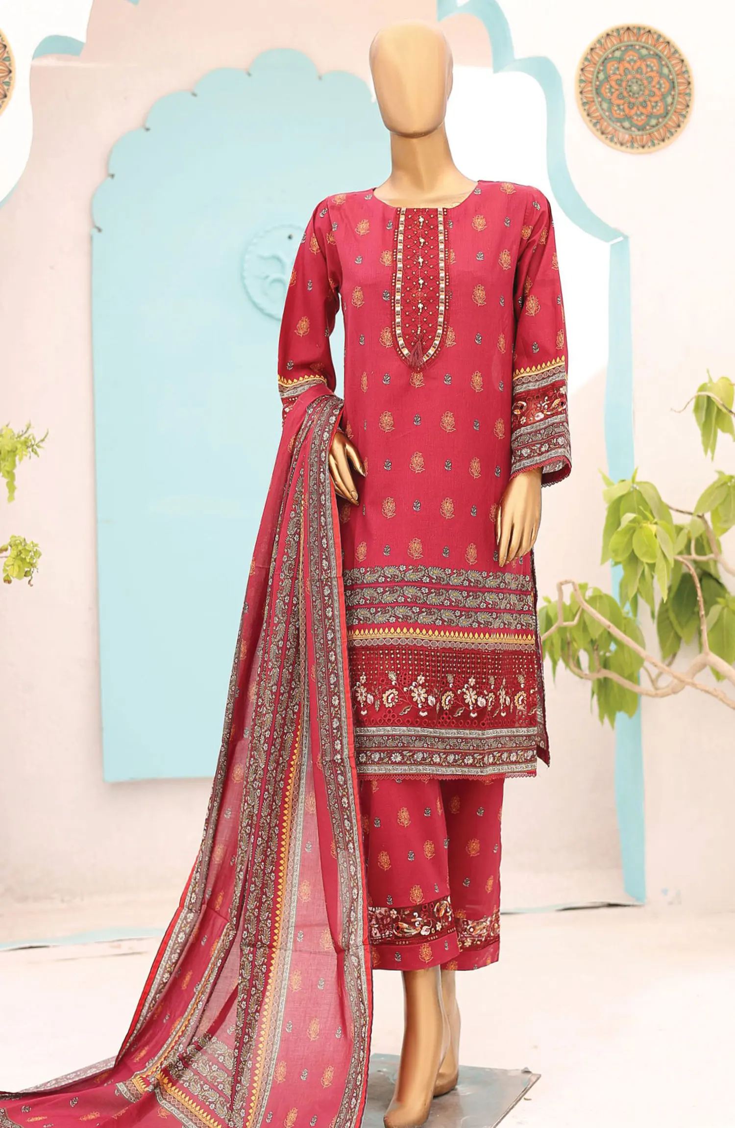 Oswah Women Embroidered Lawn Stitched Collection Vol 06 - OS 2431 K  MAroon