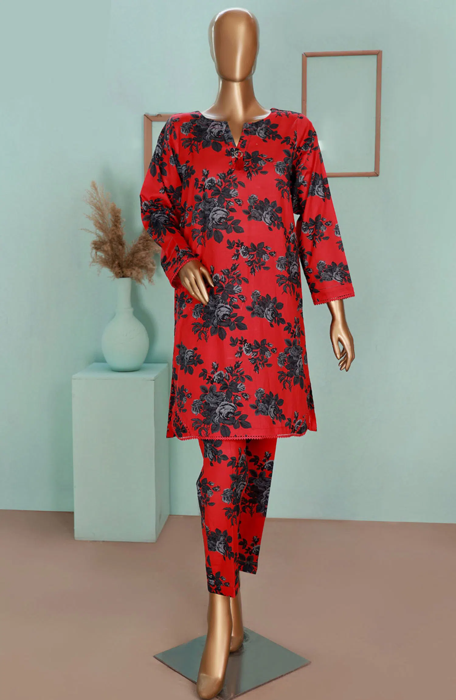 HZ RTW AFSAANE Printed  Co ords Eid Drop Collection - PCL 404 Red