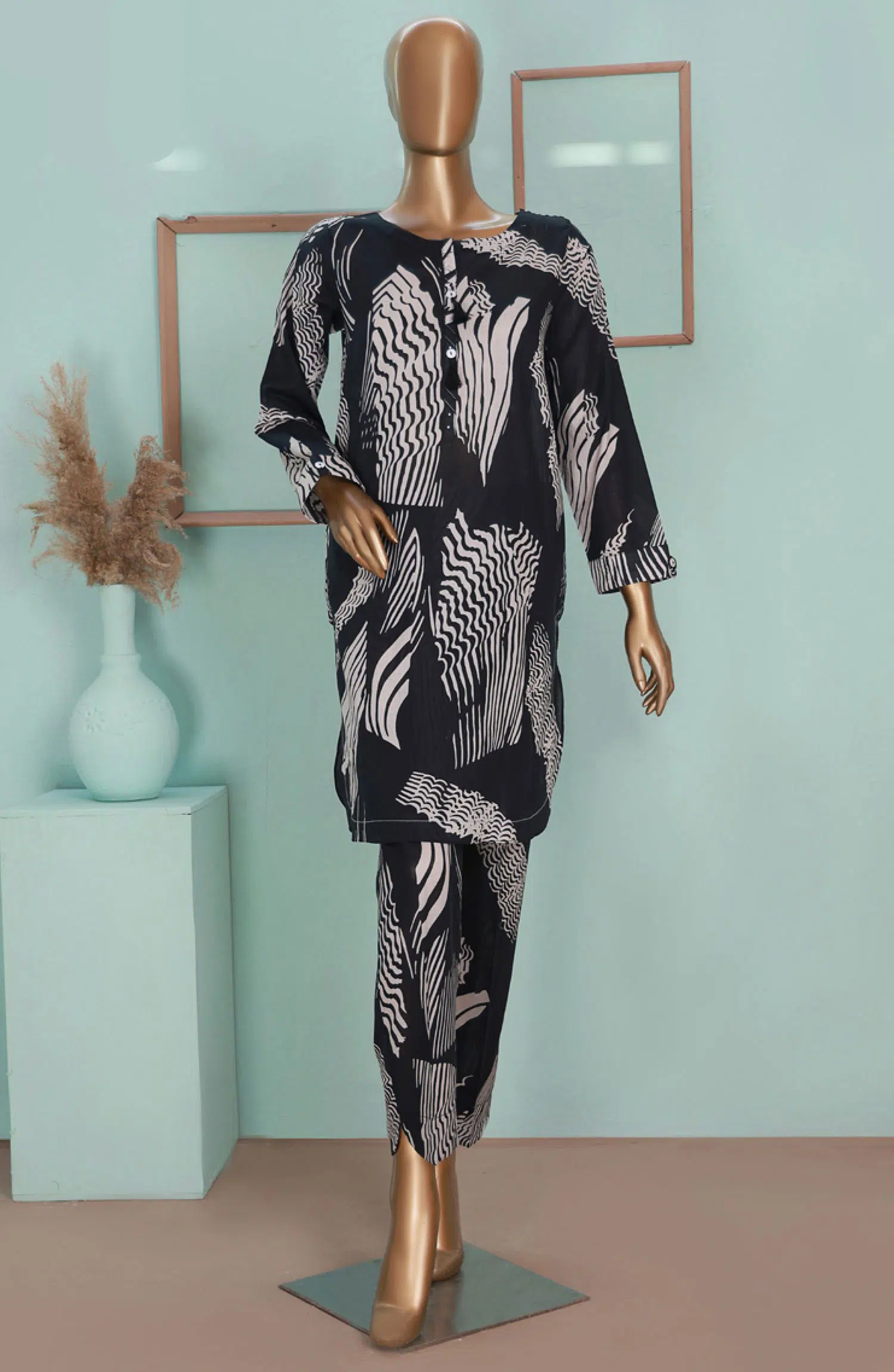 HZ RTW AFSAANE Printed  Co ords Eid Drop Collection - PCL 405 Black