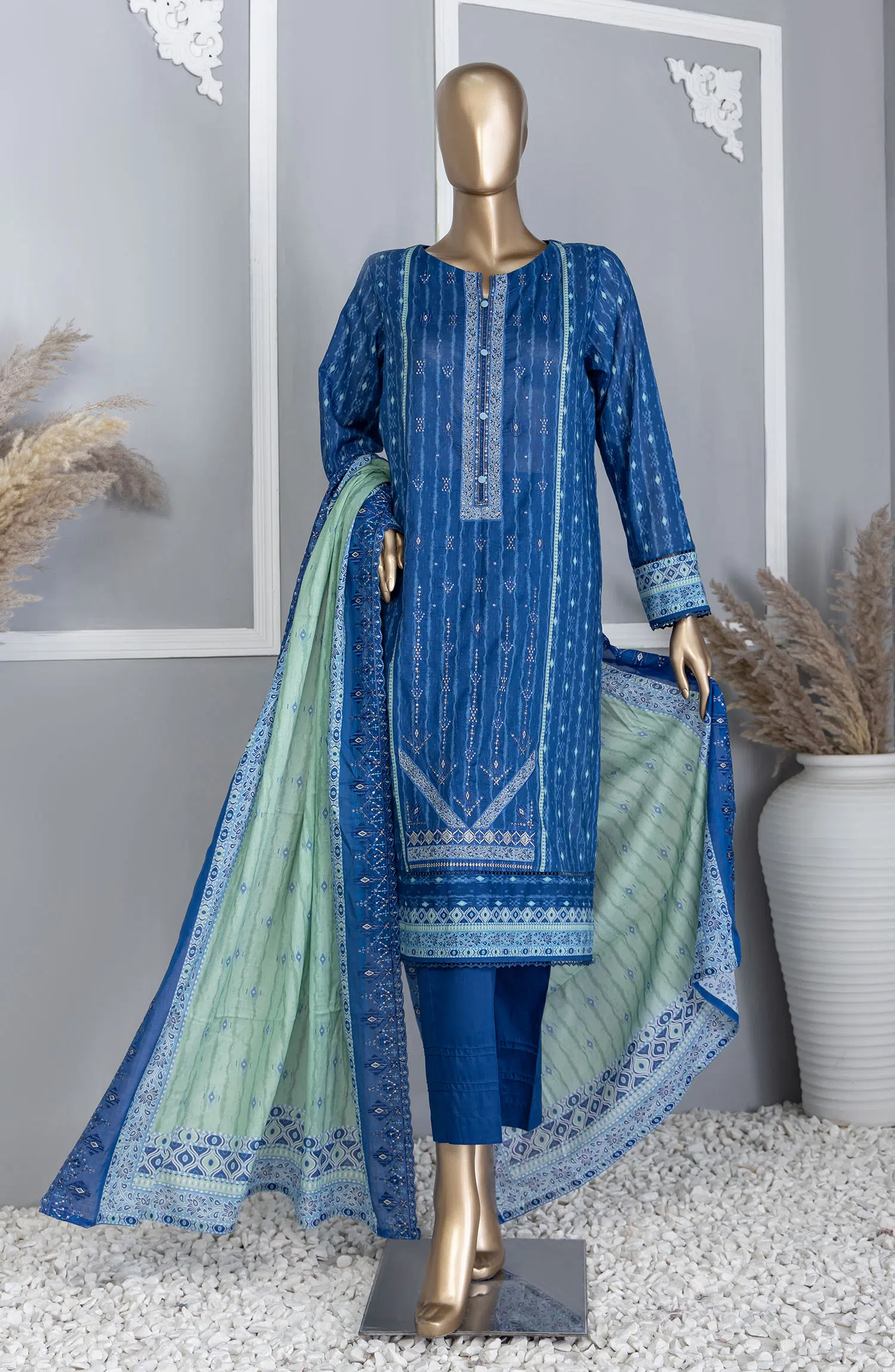 Premium Lawn Embroidered Shirt With Embroidered Cutwork Lawn Dupatta Vol-04 - PEC-743