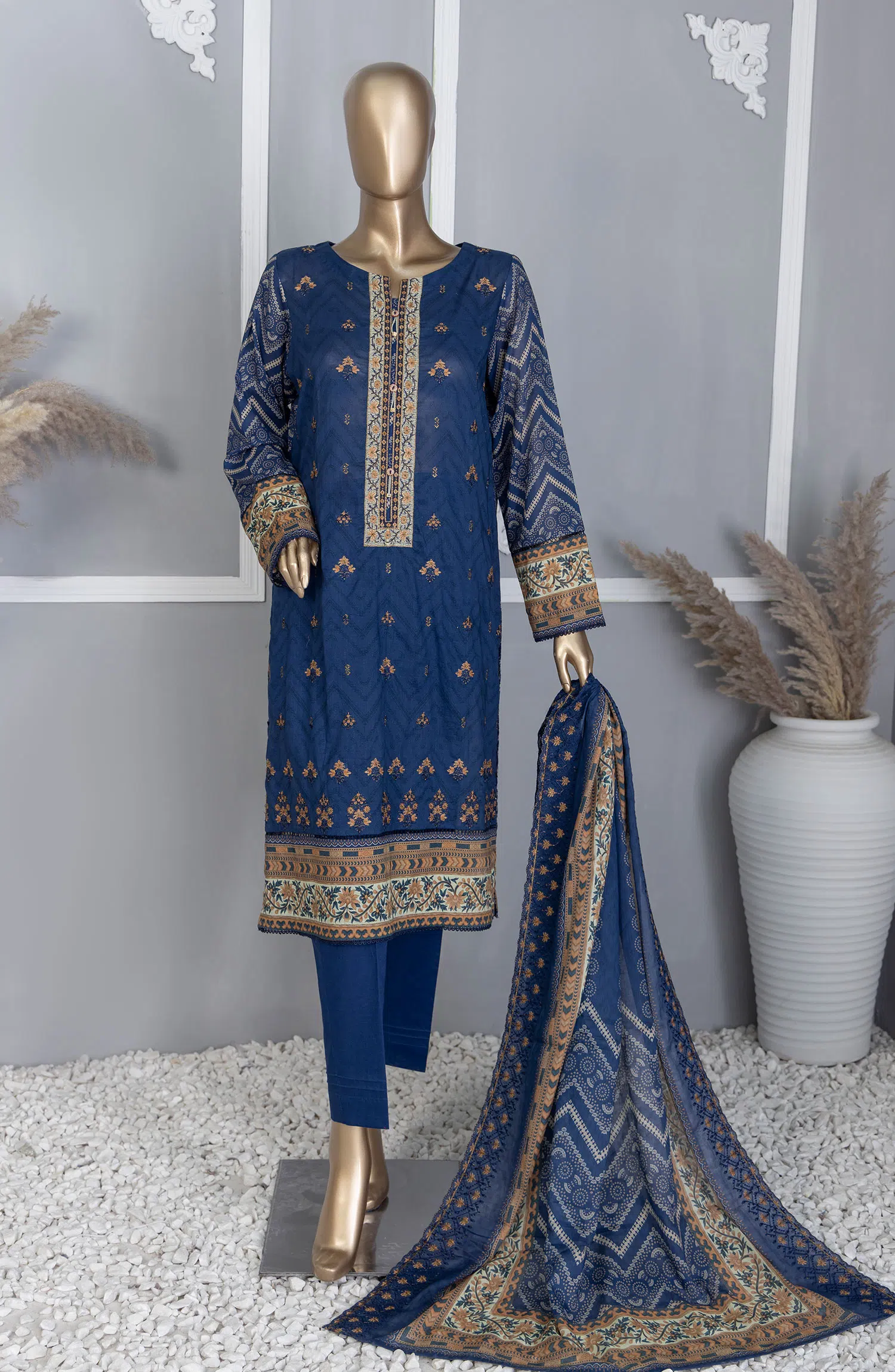 Premium Lawn Embroidered Shirt With Embroidered Cutwork Lawn Dupatta Vol-04 - PEC-745