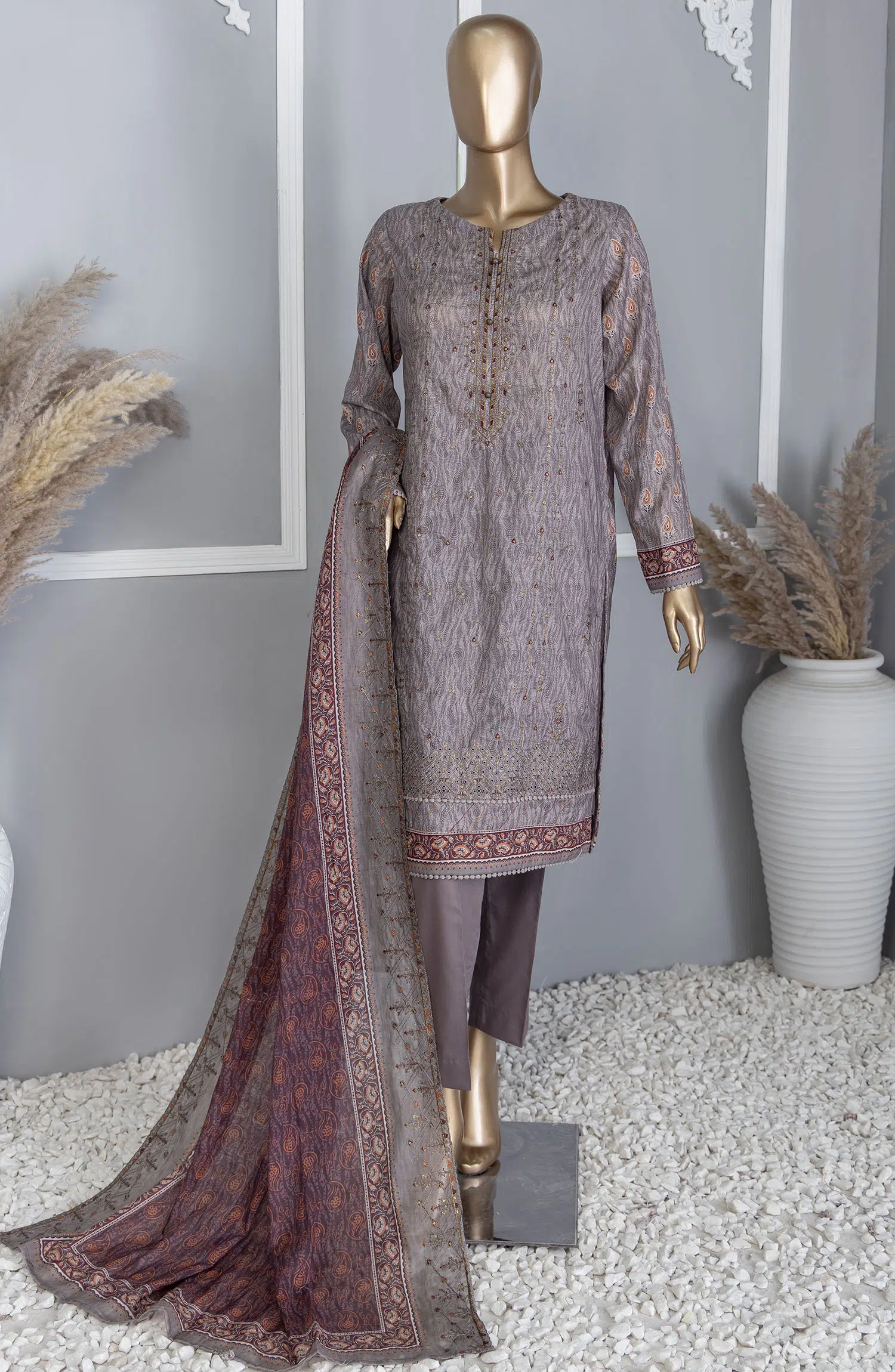 Premium Lawn Embroidered Shirt With Embroidered Cutwork Lawn Dupatta Vol-04 - PEC-750