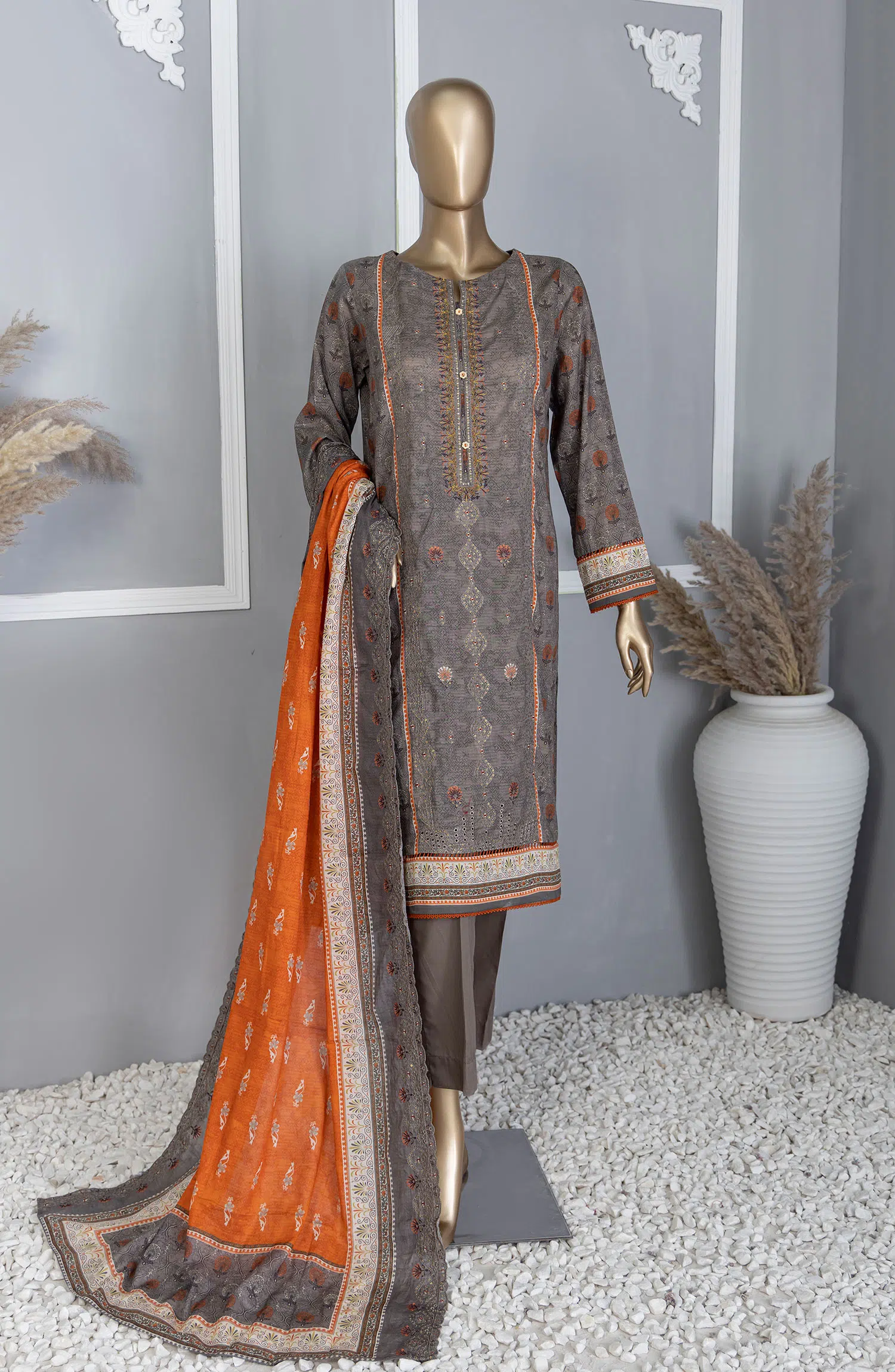 Premium Lawn Embroidered Shirt With Embroidered Cutwork Lawn Dupatta Vol-04 - PEC-752