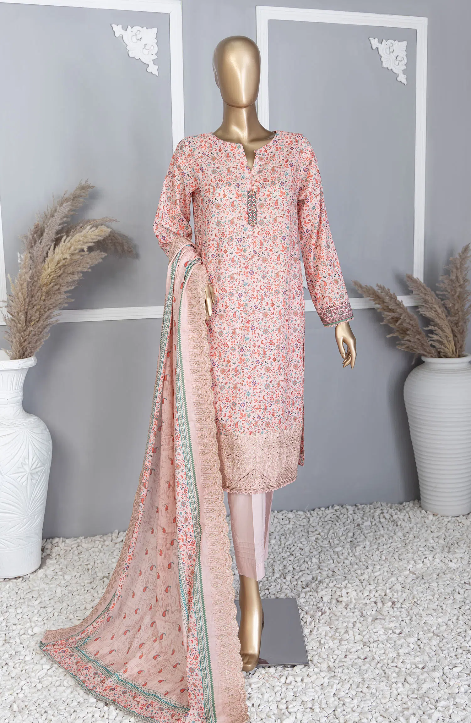 Premium Lawn Embroidered Shirt With Embroidered Cutwork Lawn Dupatta Vol-04 - PEC-756