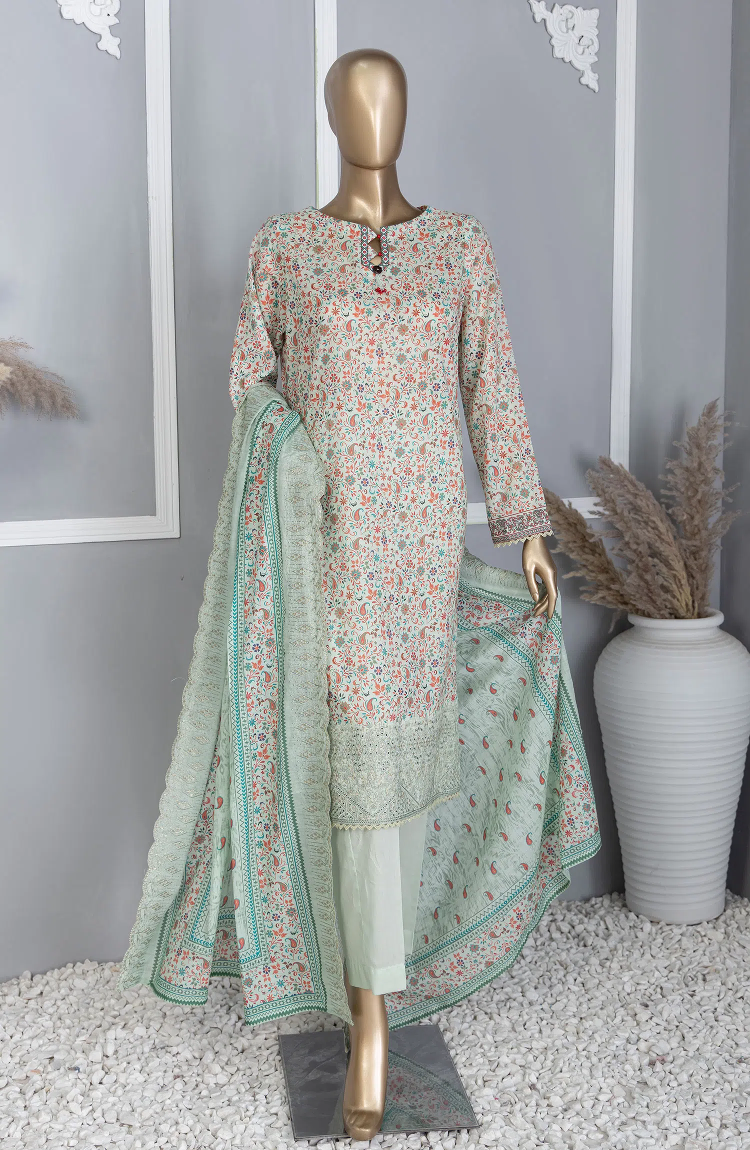 Premium Lawn Embroidered Shirt With Embroidered Cutwork Lawn Dupatta Vol-04 - PEC-757