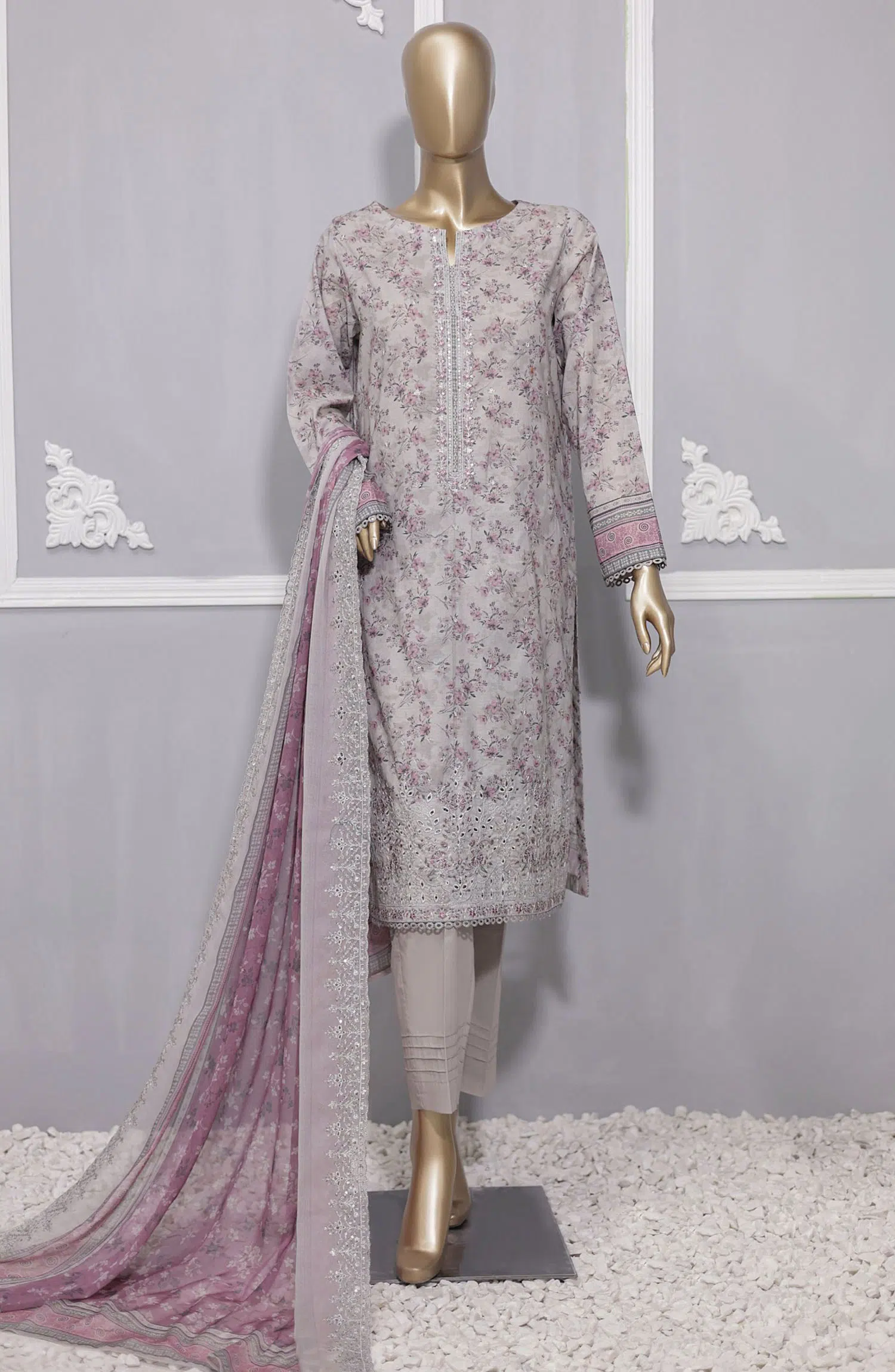 HZ Premium Lawn Embroidered with Emb Bamber Dupatta Collection VOl 02 - PEC 911