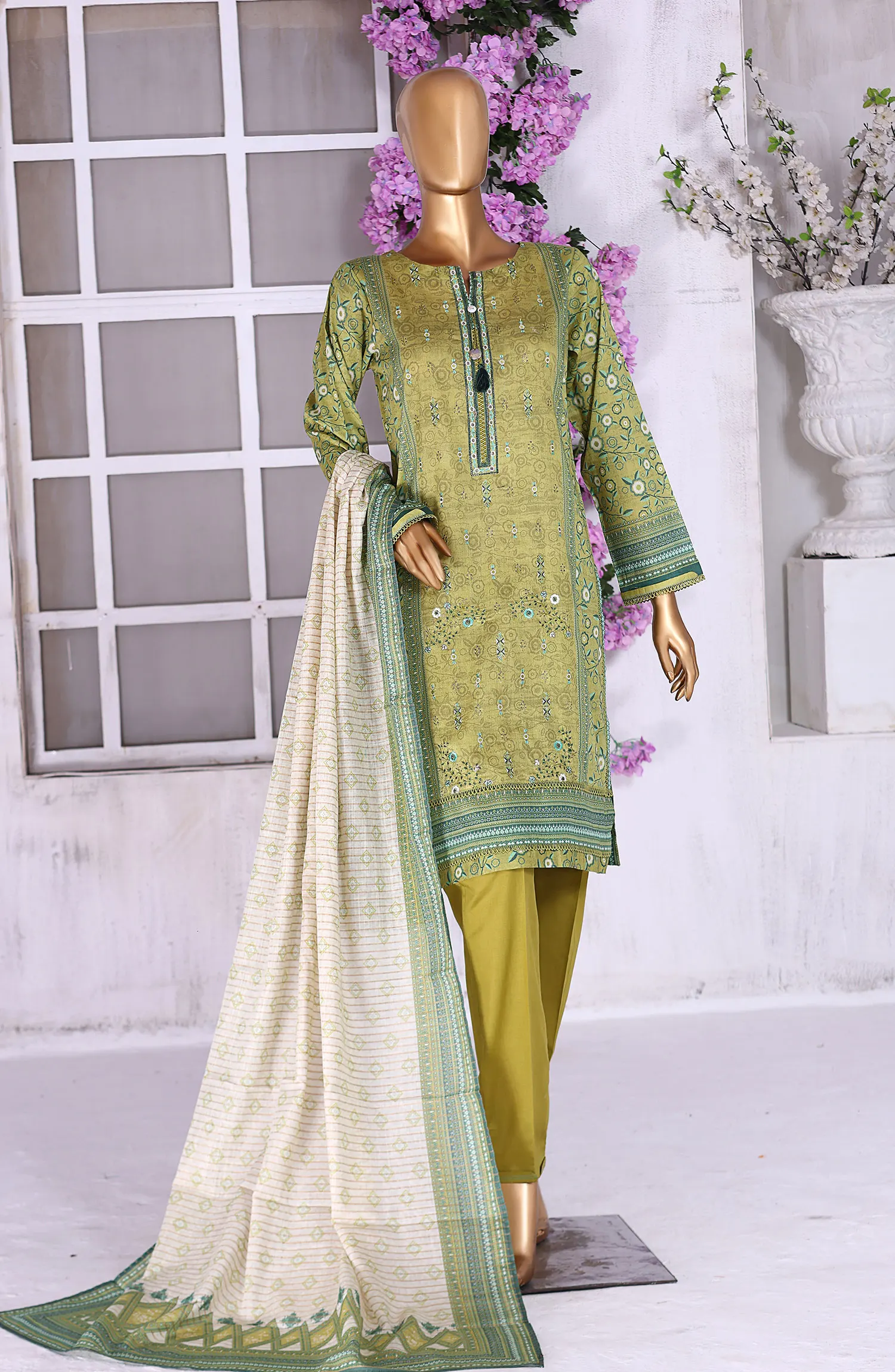 HZ Aashkaar RTW Printed Embroidered Lawn Collection Vol 01 - PEL-402 B PARROT GREEN