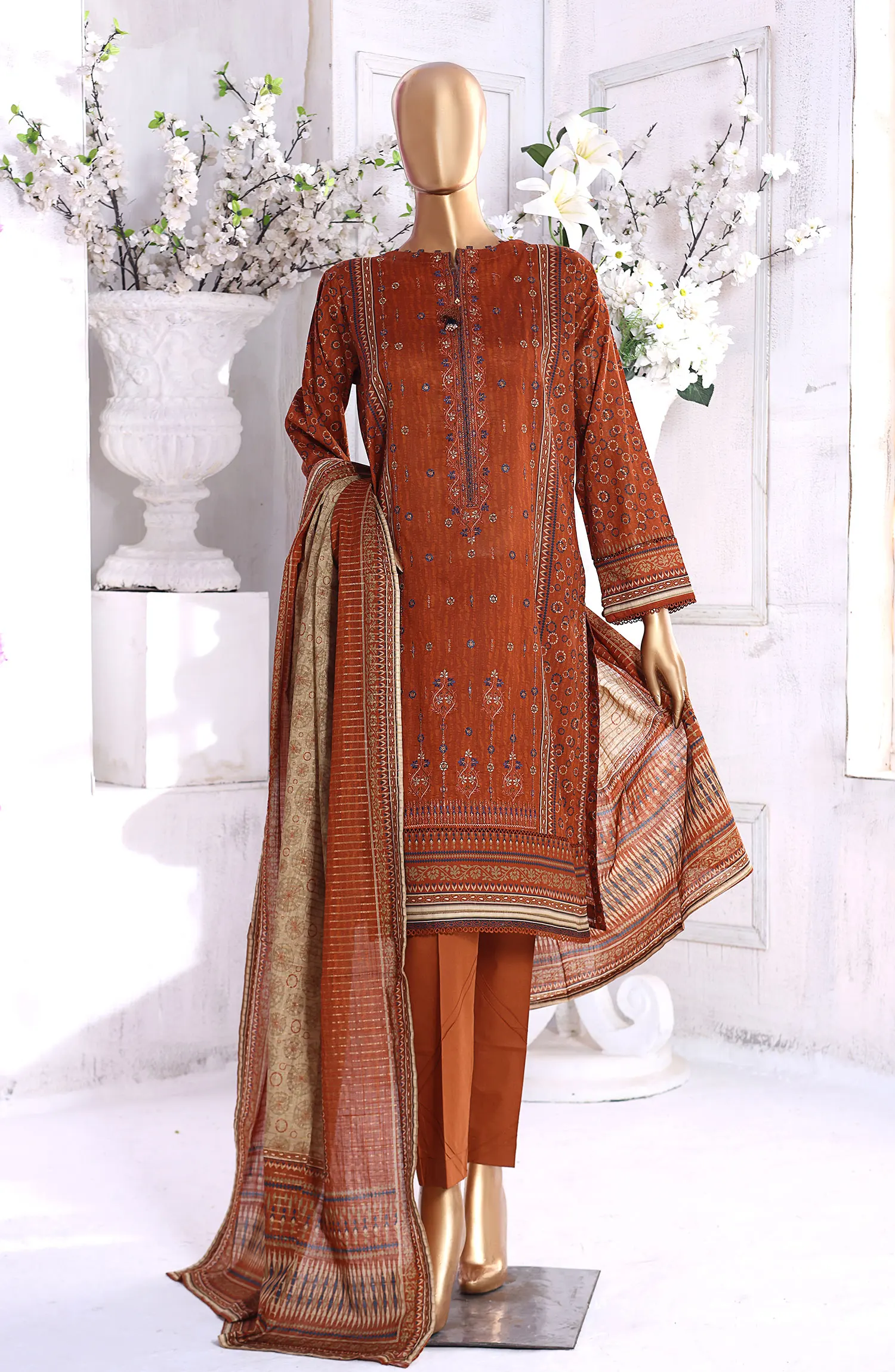 HZ Aashkaar RTW Printed Embroidered Lawn Collection Vol 01 - PEL-405 A RUST