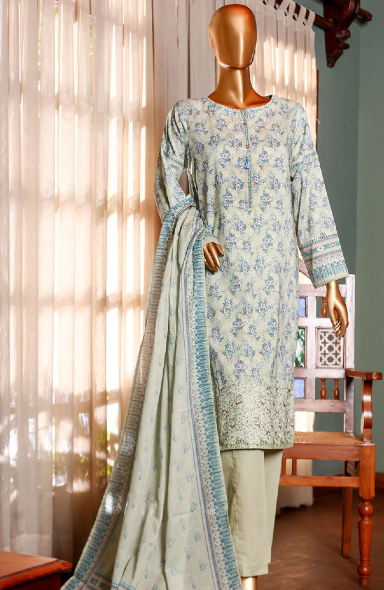 HZ RTW AASHKAAR Embroidered Lawn Collection Vol 2 - PEL 413 PISTA GREEN