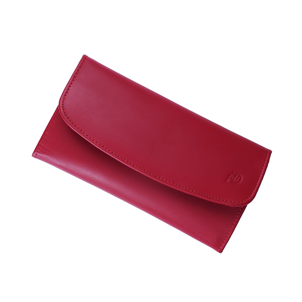 Women Essential Everyday Leather Clutch Wallet W-ROUND RED
