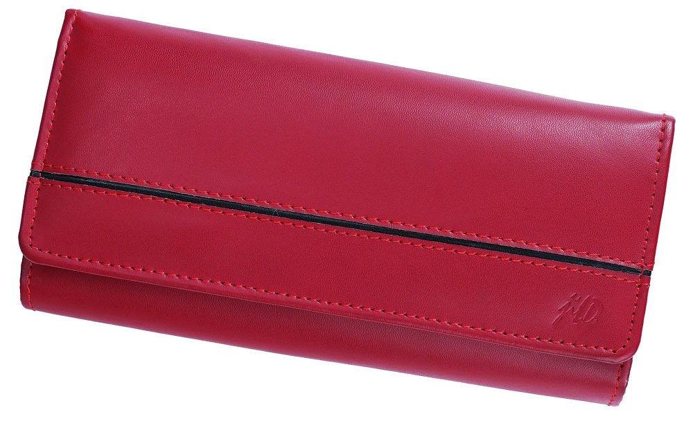 Women Round Stripe Leather Clutch Long Wallet PIPIN RED